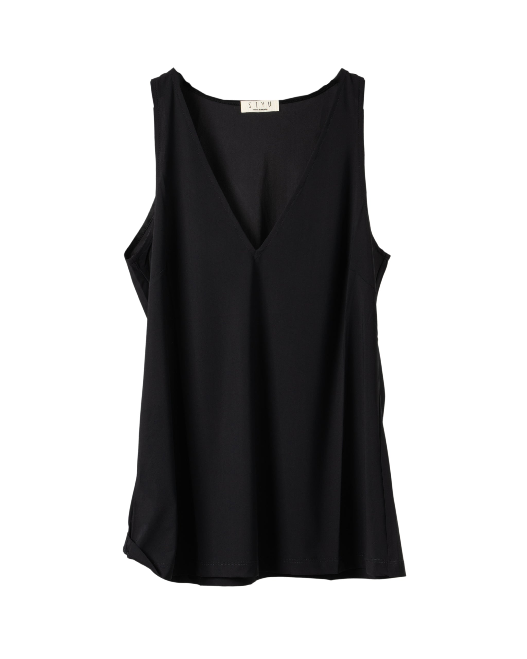 SLEEVELESS SOLID COLOR V-TOP