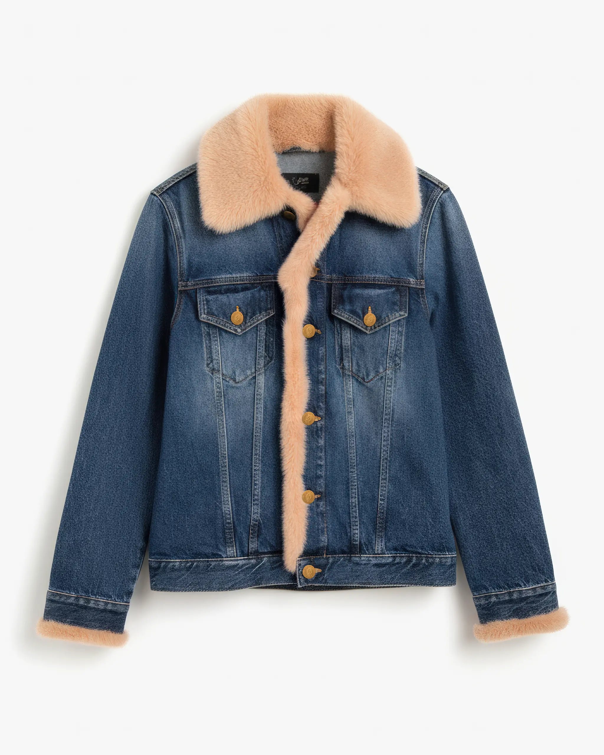 Limitierte Blau Beige Vintage Nerzfell Denimjacke von Seafarer