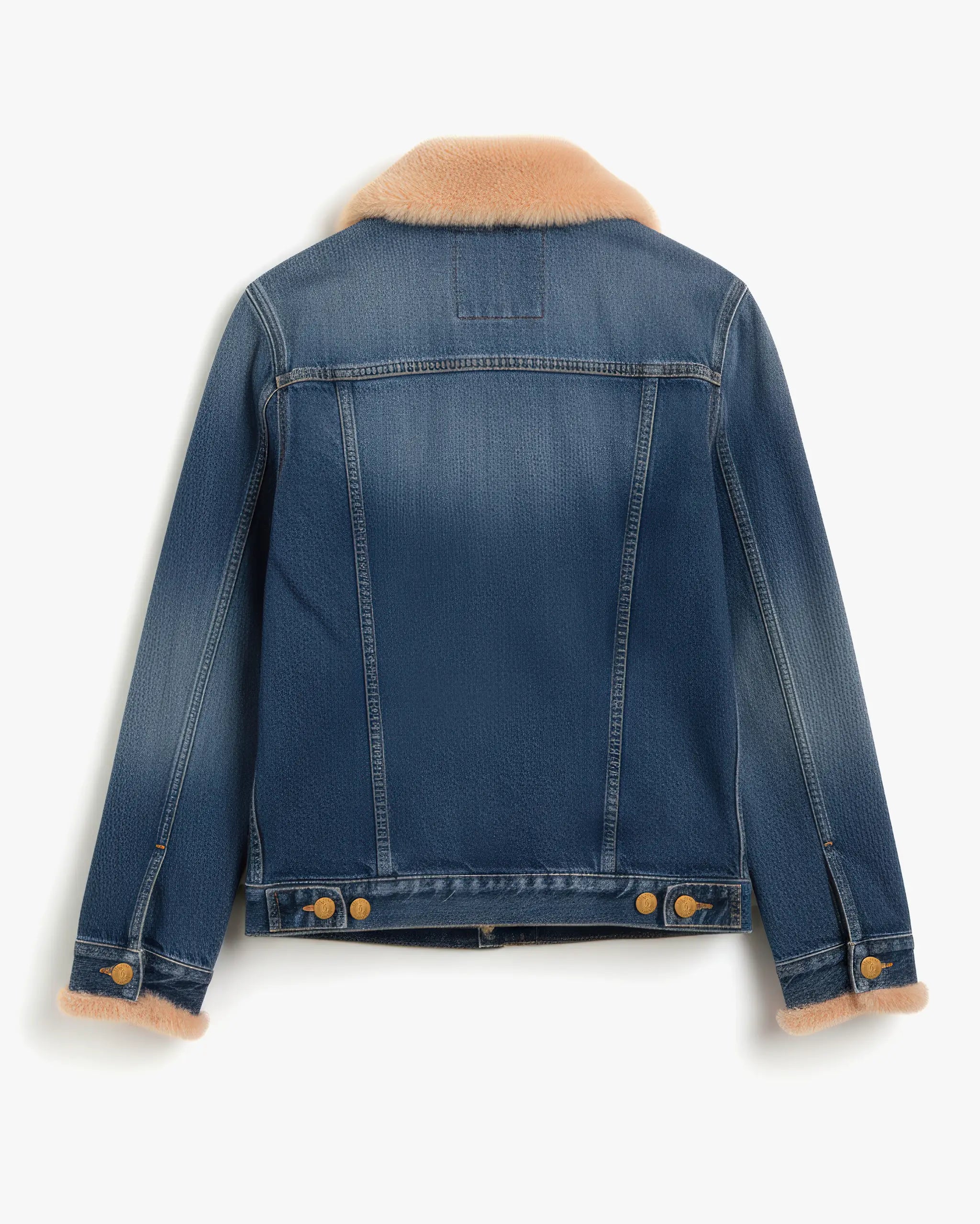 Limitierte Blau Beige Vintage Nerzfell Denimjacke von Seafarer
