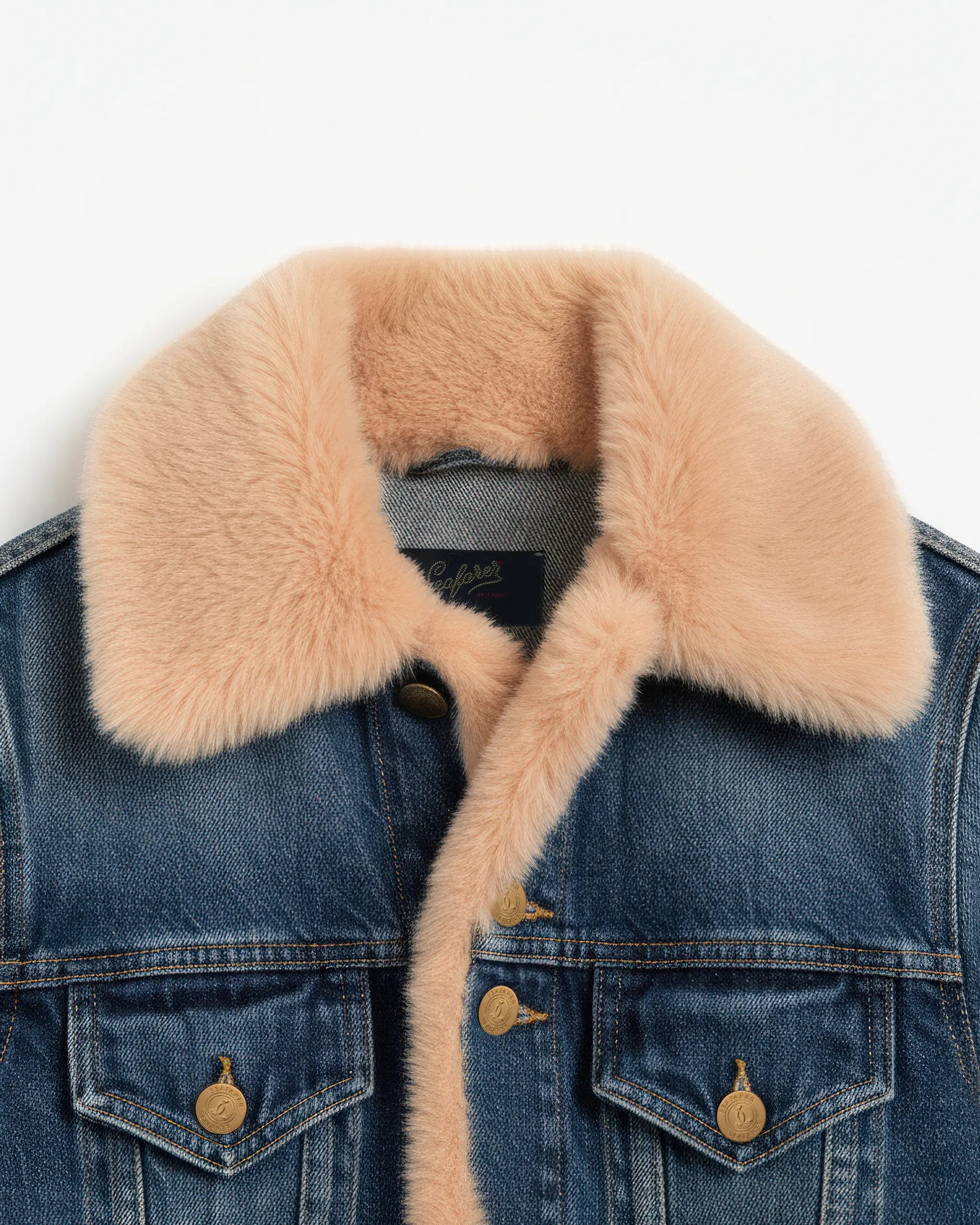 Limitierte Blau Beige Vintage Nerzfell Denimjacke von Seafarer