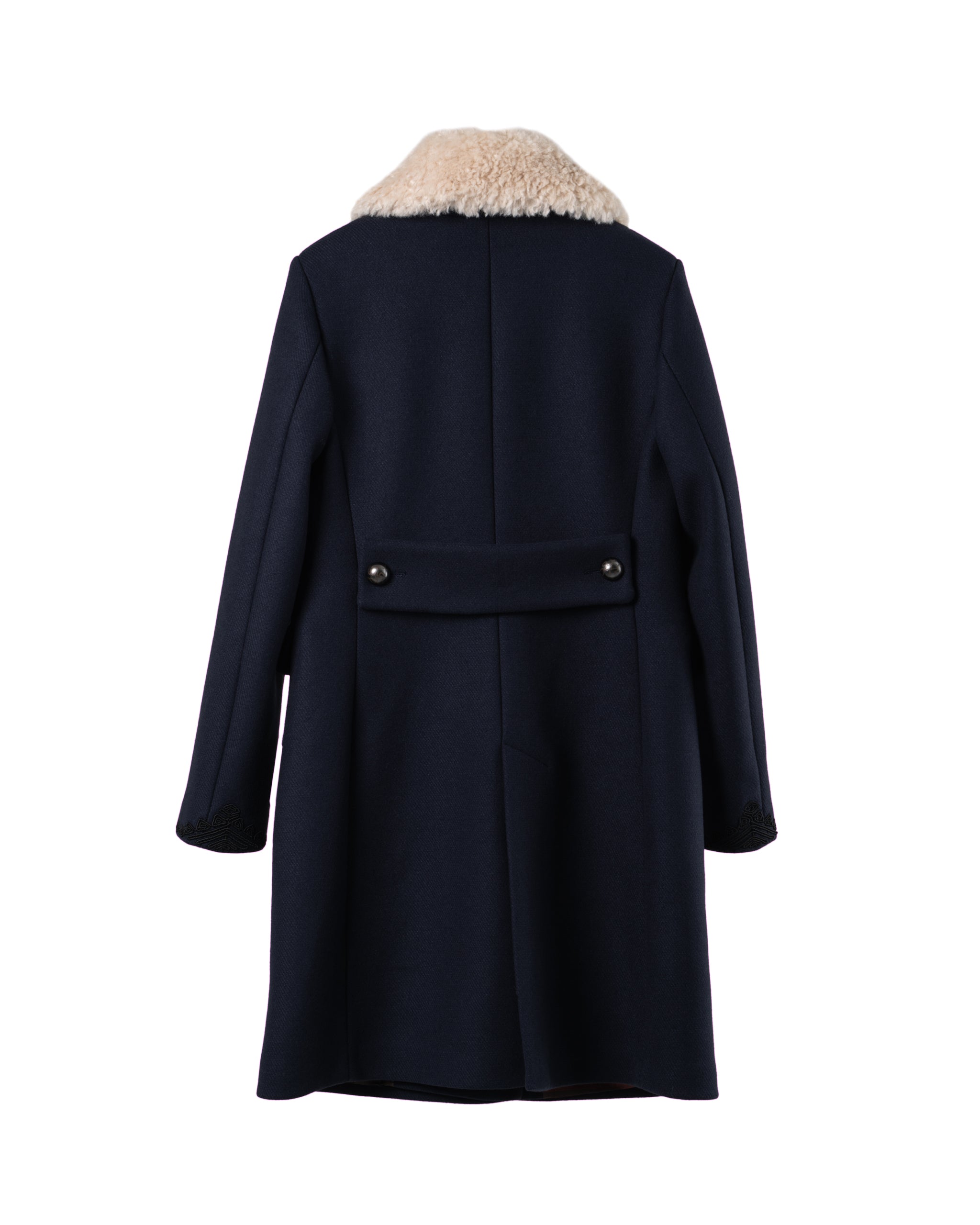 DOUBLE BREASTED WOOL FAKE FUR TRIM JACKET