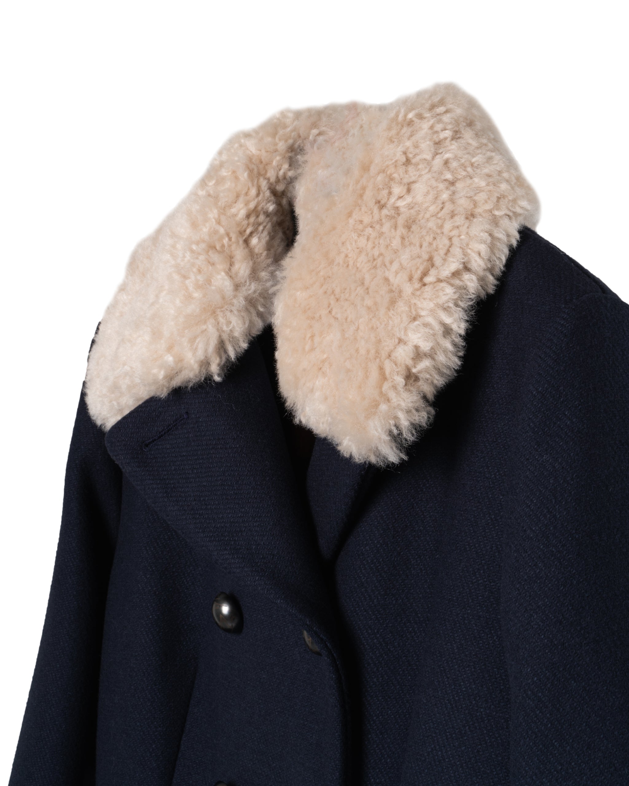 DOUBLE BREASTED WOOL FAKE FUR TRIM JACKET