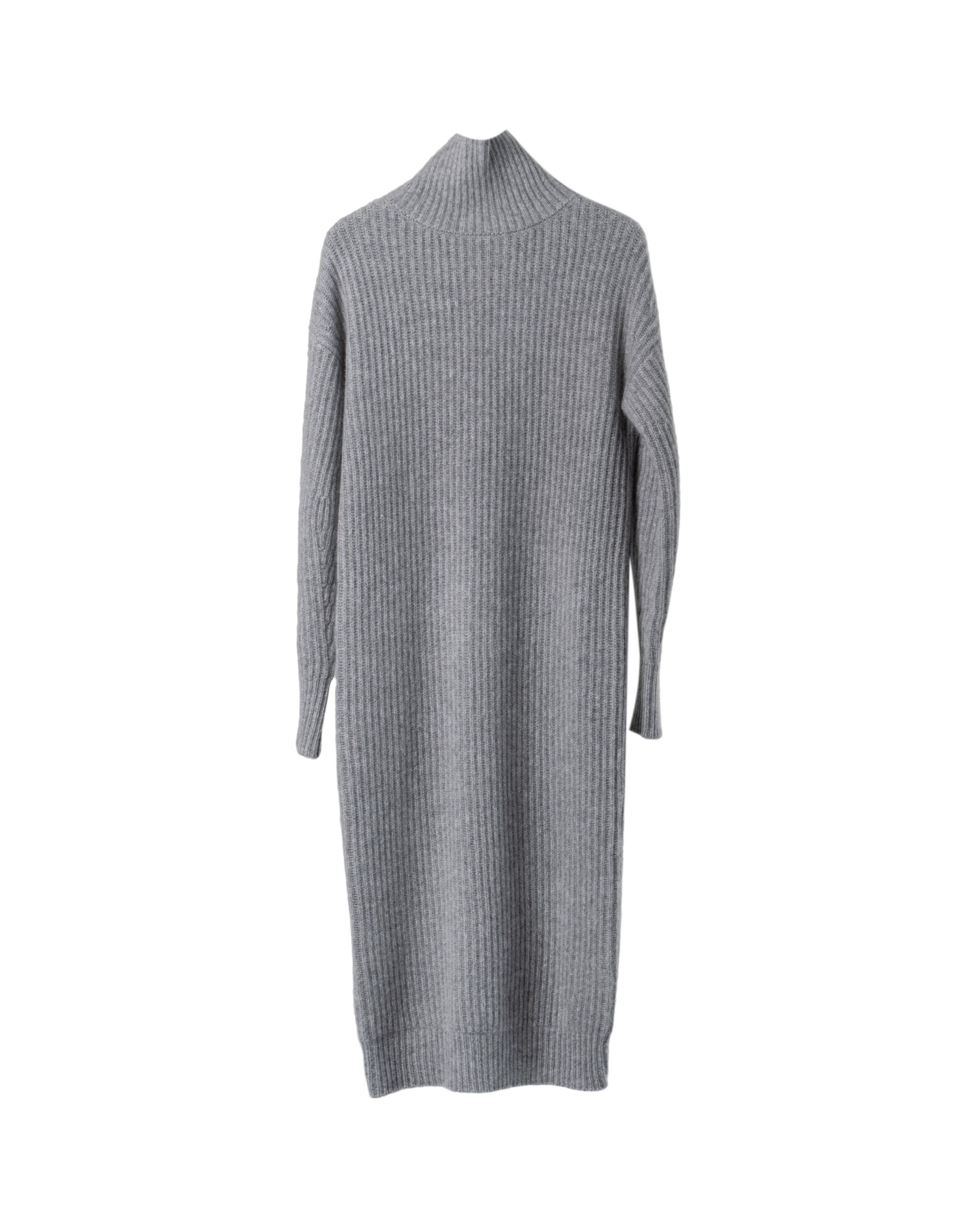 CASHMERE ROLLNECK LONG DRESS WITH BACK PIPING