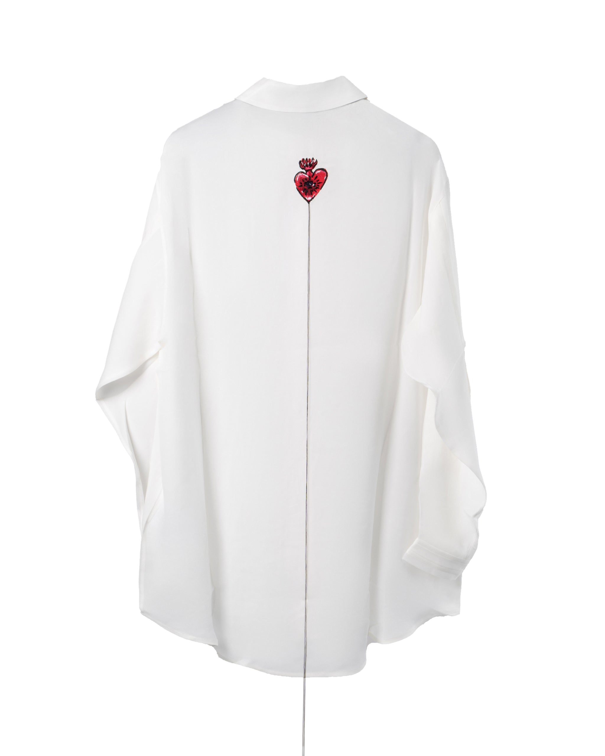 LONG SILK HEART TRIM BLOUSE