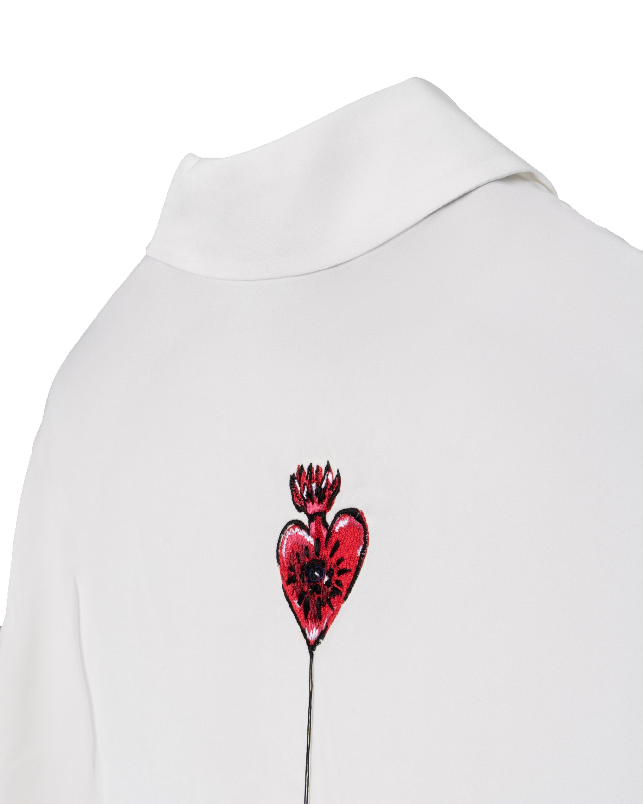 LONG SILK HEART TRIM BLOUSE