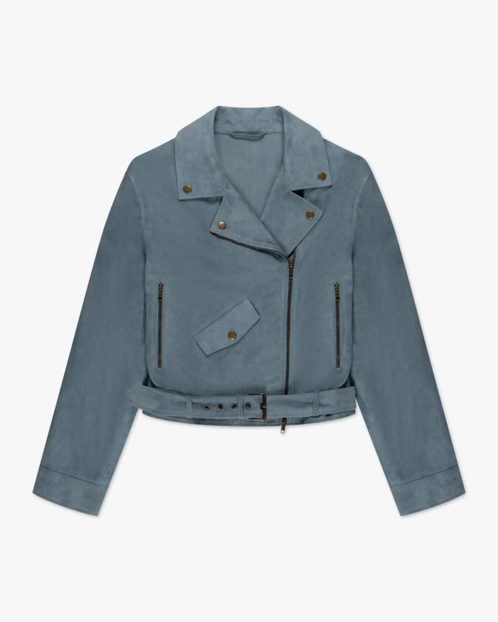Avio Blau Bikerjacke Aus Wildleder von Novelle