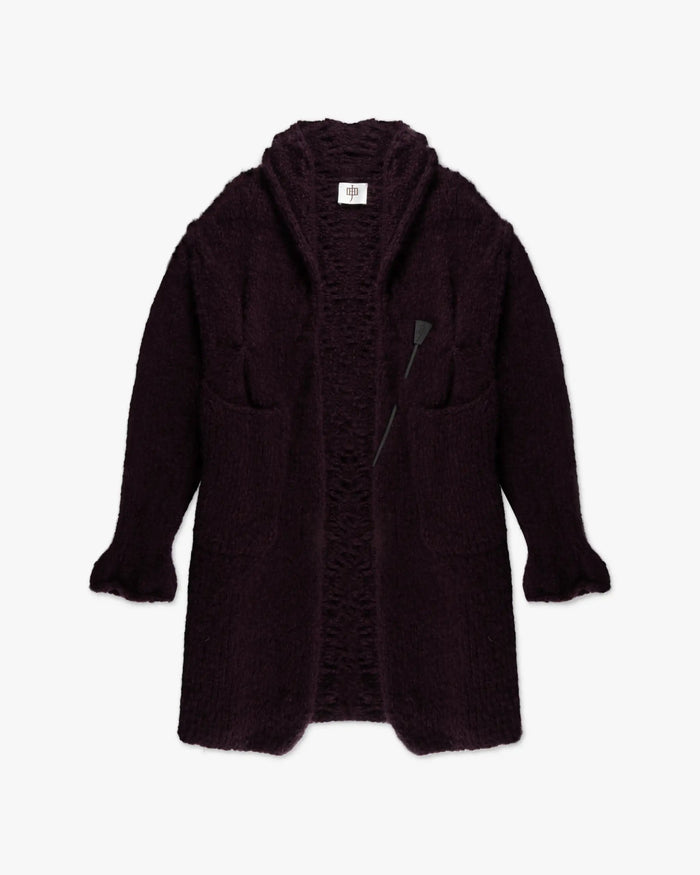 Barolofarben­er Langer Handstrick Cardigan von Judith Hartmann