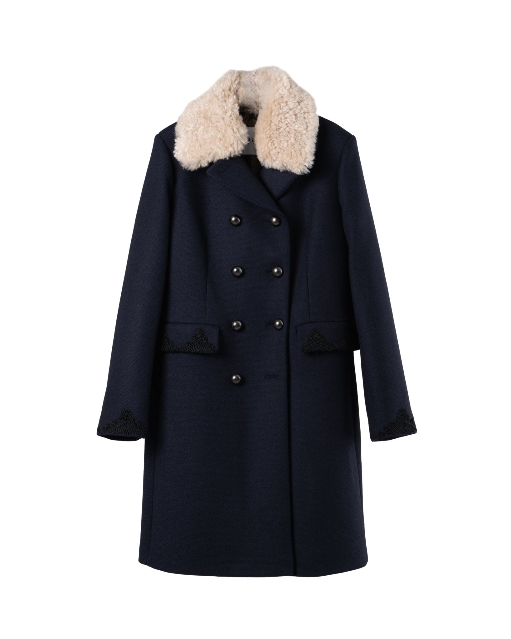 BAZAR DELUXE | DOUBLE BREASTED WOOL FAKE FUR TRIM JACKET - Coats & Jackets BAZAR DELUXE