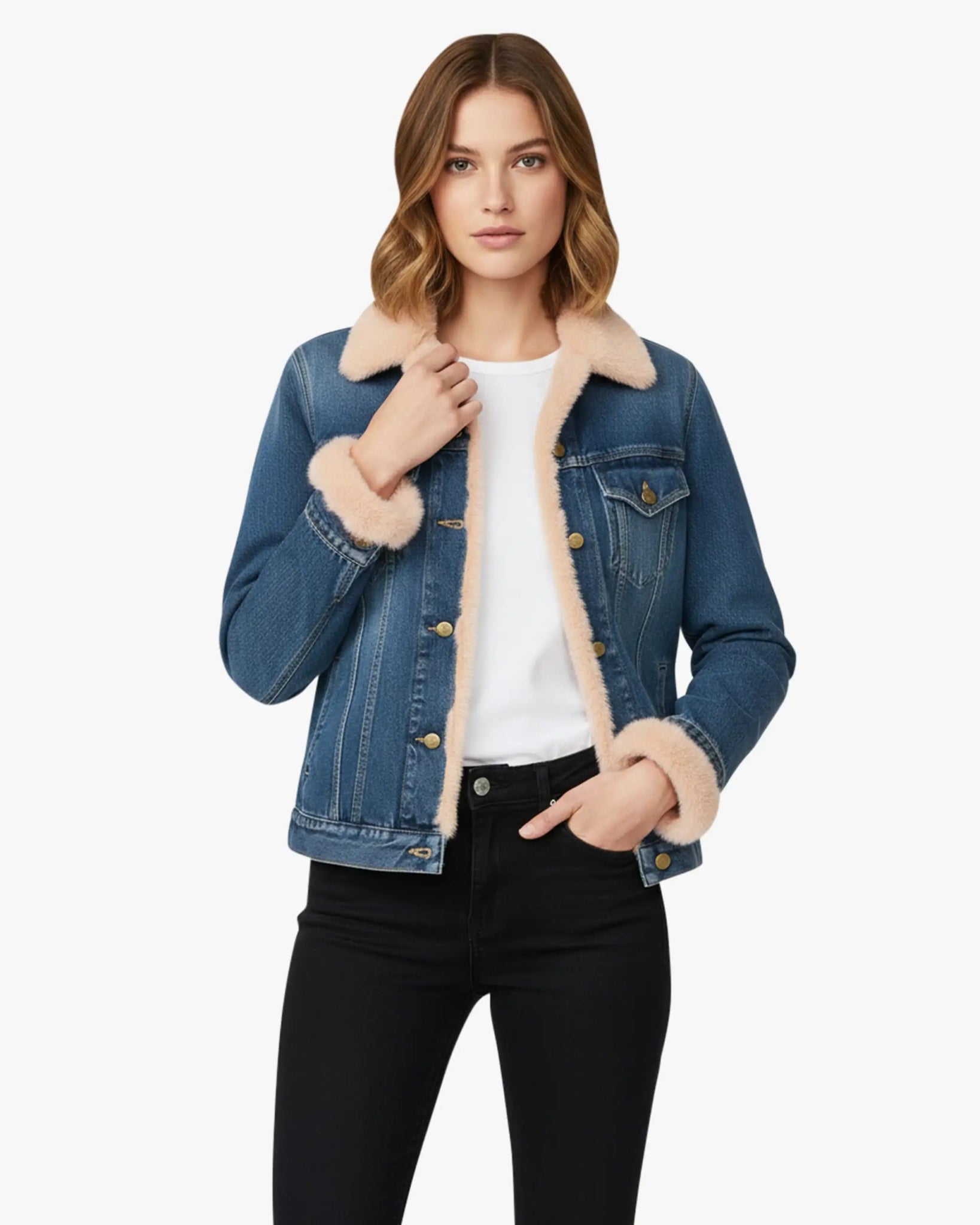 Blau Beige Vintage Nerzfell Denimjacke von Seafarer - Denim SEAFARER