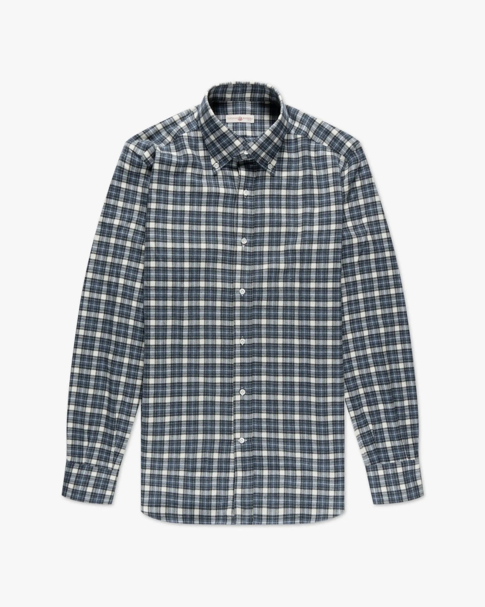 Blau Weißes Baumwolle Flanell Check Hemd Mit Button Down Kragen Normale Passform von Luciano Barbera - Shirts LUCIANO BARBERA