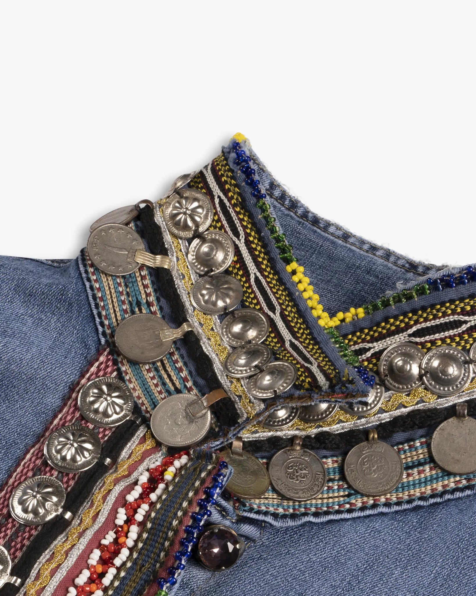 Blaue Denim Handgefertigte Verzierte Stretch - Denimjacke von Dassios - Denim DASSIOS