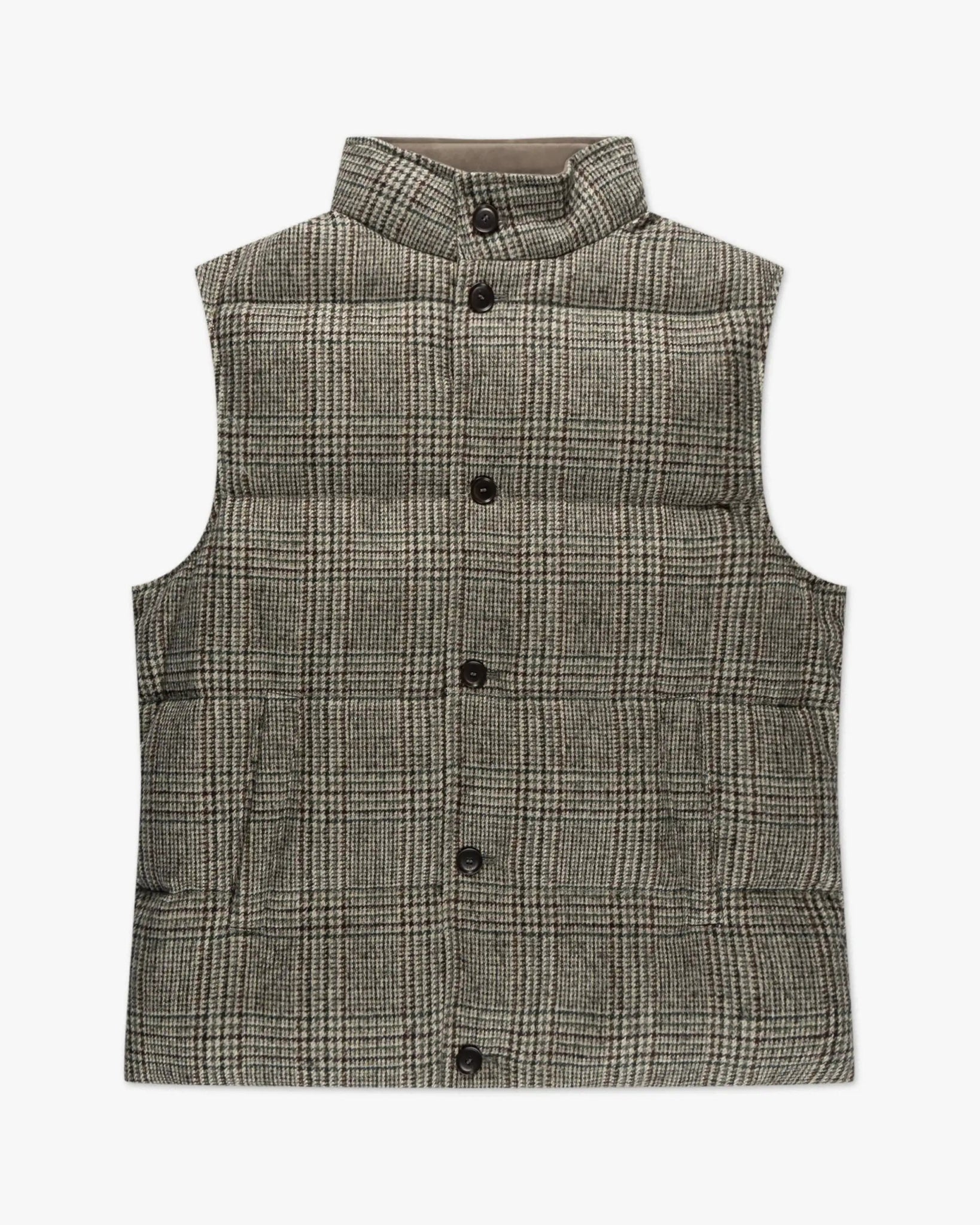 Braune Prince Of Wales Karo Weste Mit Lederbesatz von Luciano Barbera - Vests LUCIANO BARBERA