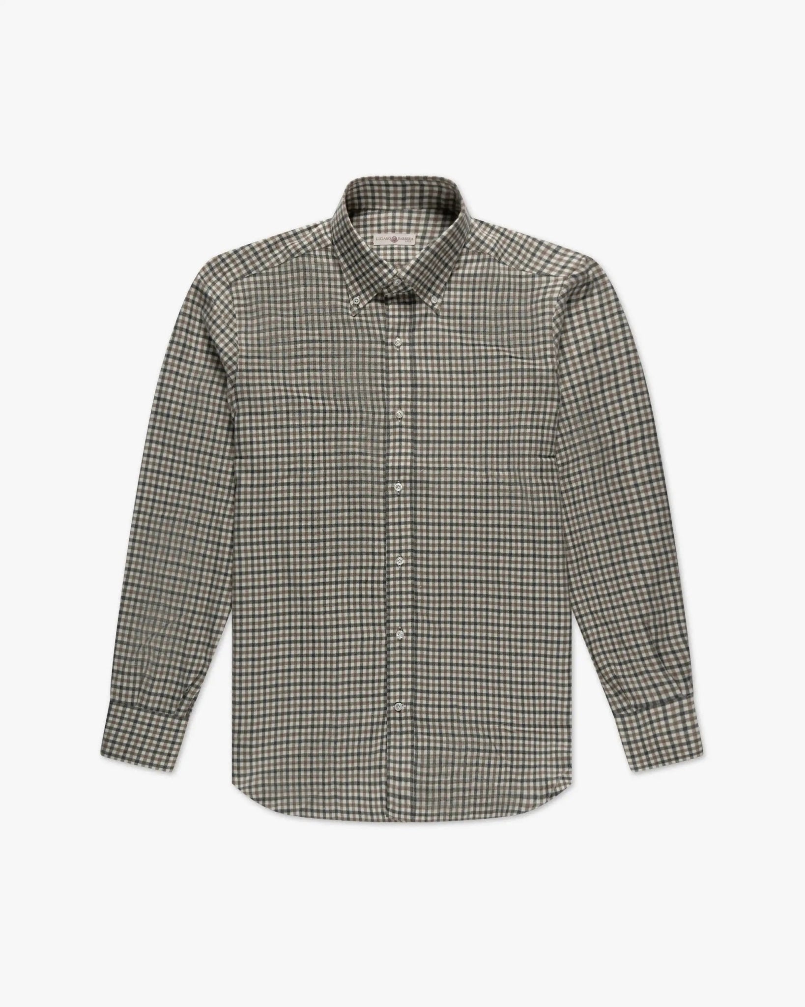 Camel Beiges Baumwolle Flanell Check Hemd Mit Button Down Kragen Normale Passform von Luciano Barbera - Shirts LUCIANO BARBERA