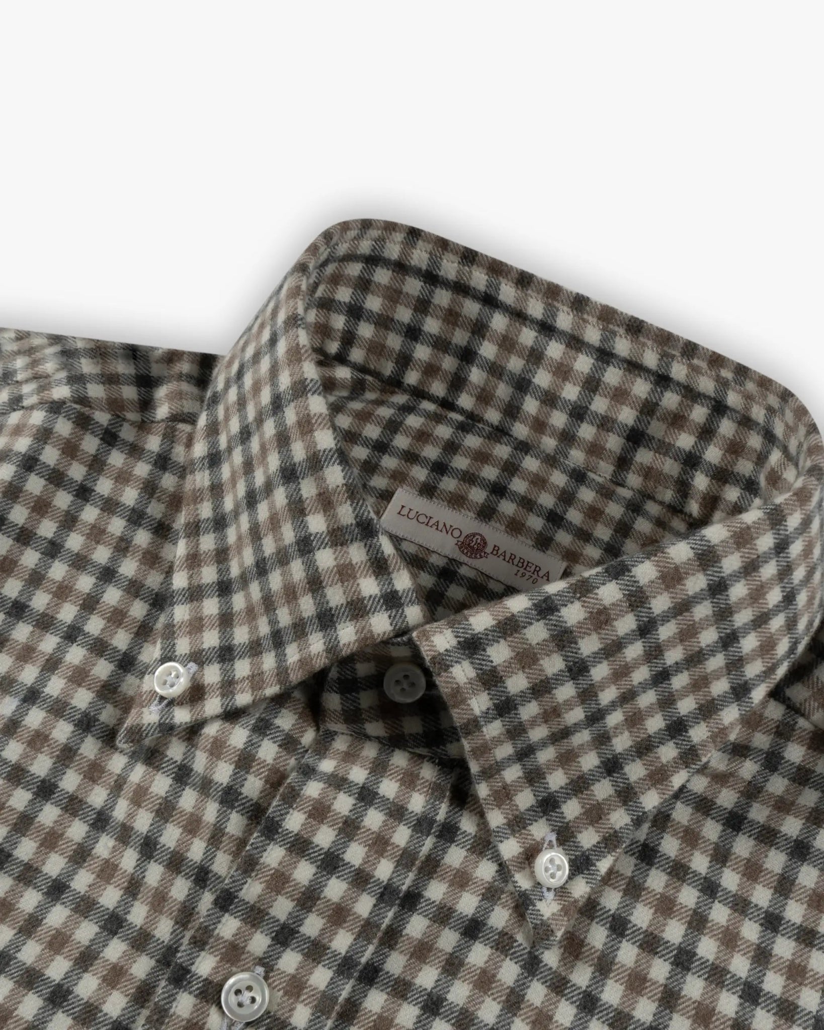 Camel Beiges Baumwolle Flanell Check Hemd Mit Button Down Kragen Normale Passform von Luciano Barbera - Shirts LUCIANO BARBERA