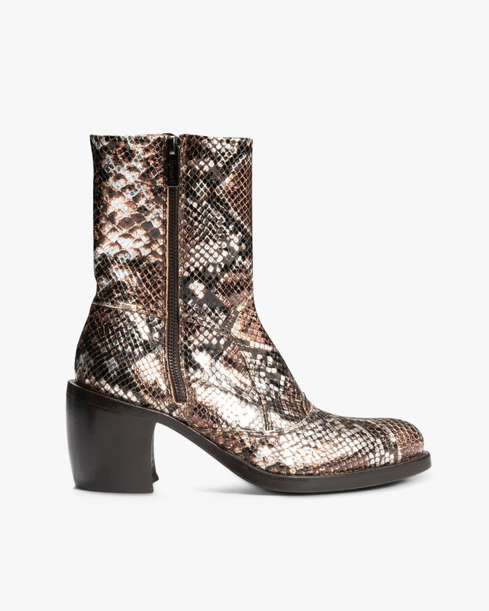 Camel braune Doppelreißverschluss Stiefel mit Python Kalbsleder von Rocco P