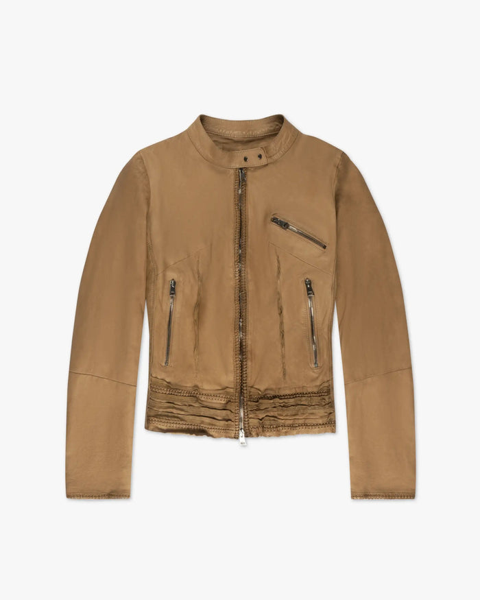 Camel Farbene Pflanzlich Gefärbte Racer Jacke mit Flechtbesatz von Roncarati