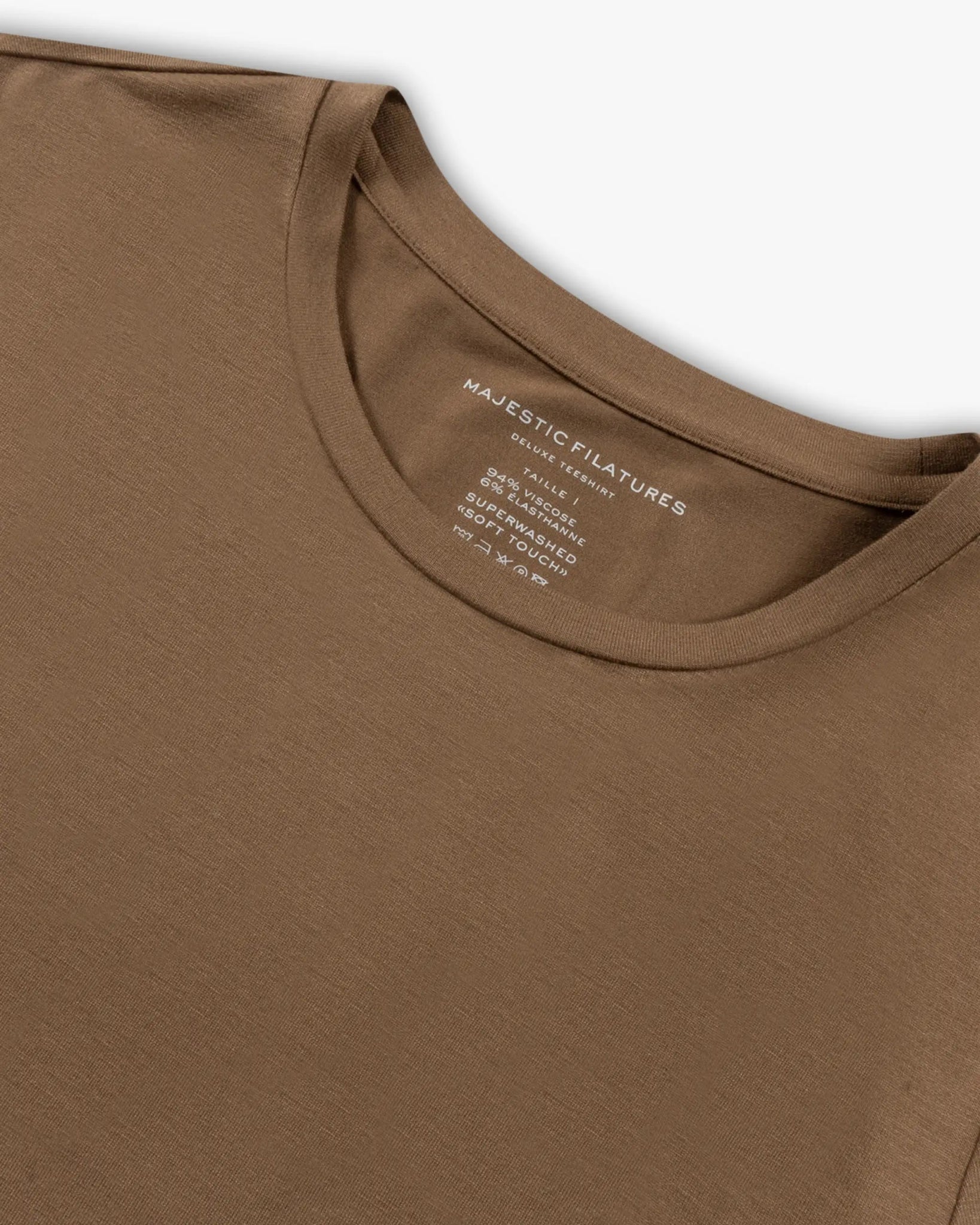 Camelfarbenes Halbarm Rundhals Basic Shirt von Majestic Filatures - Shirts MAJESTIC