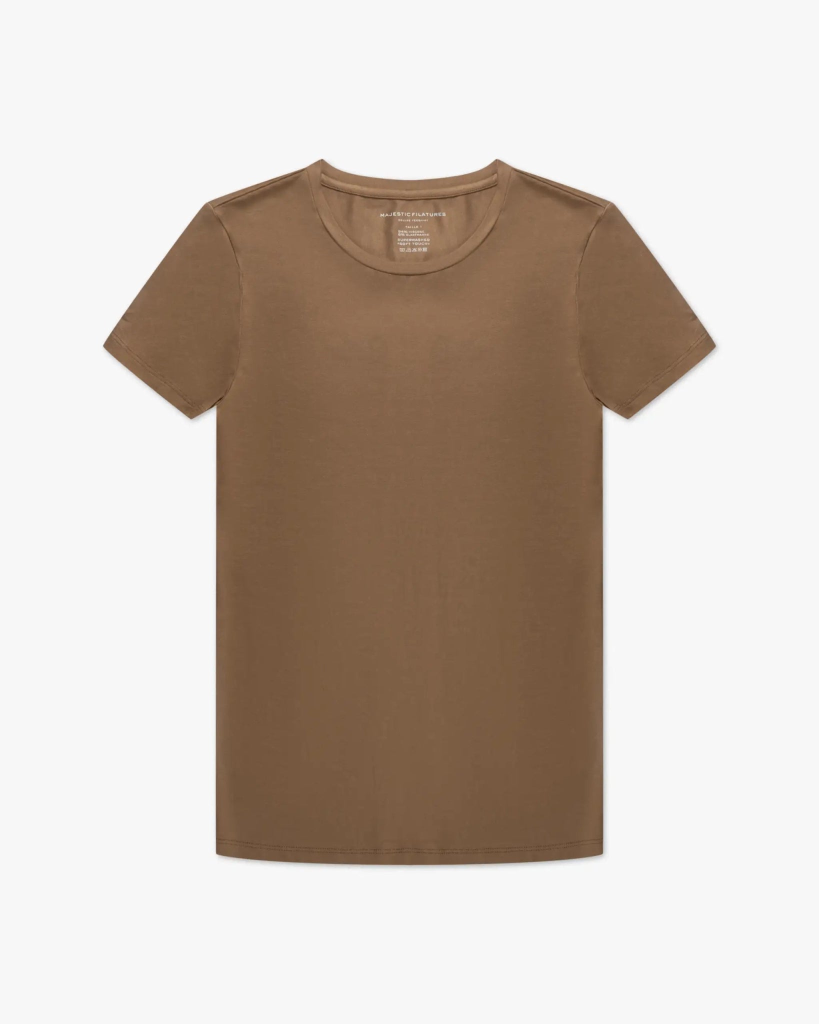 Camelfarbenes Halbarm Rundhals Basic Shirt von Majestic Filatures - Shirts MAJESTIC