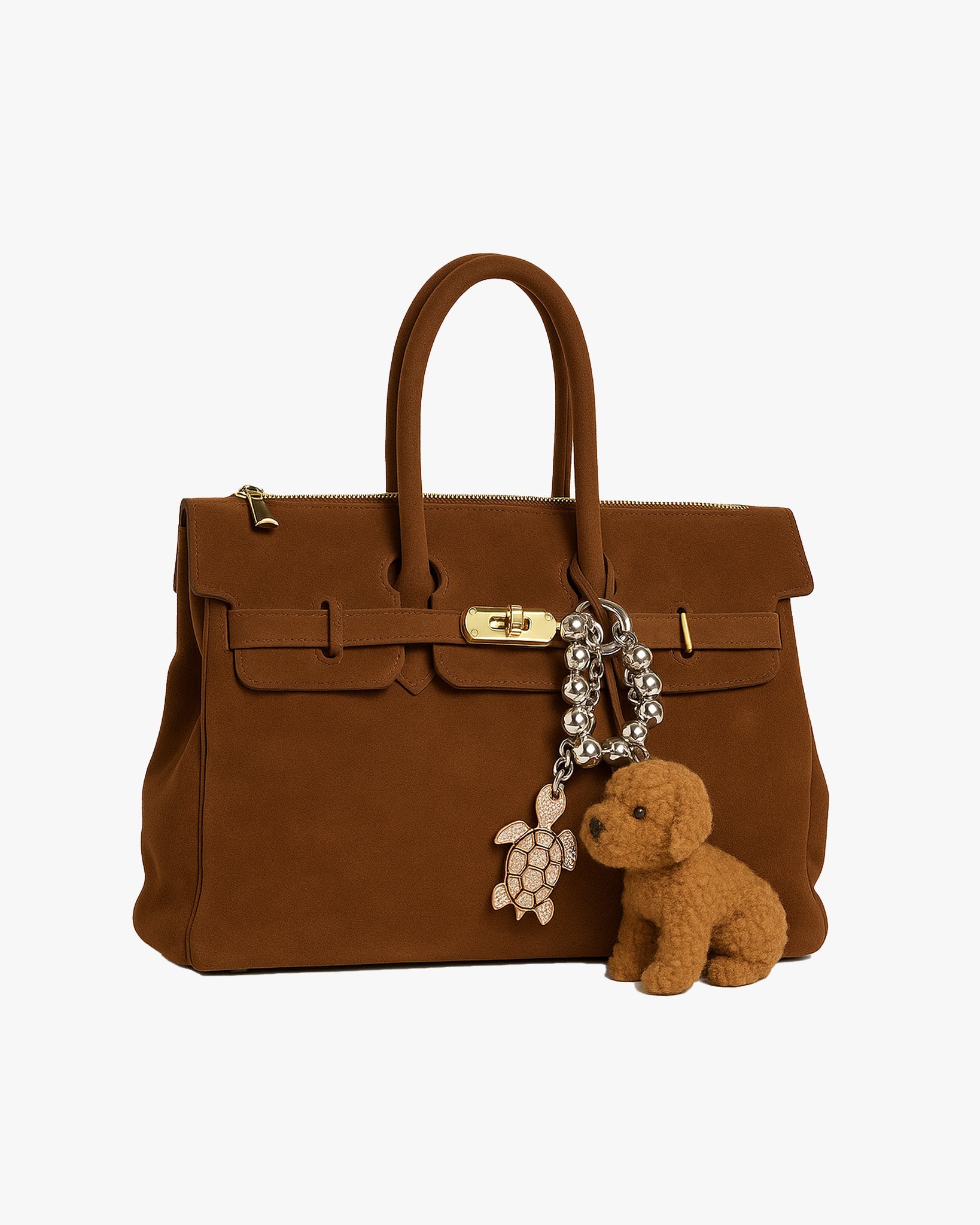 Chocolatefarbene Veloursledertasche mit Schmuckbesatz und Schulterriemen von Mia Bag - Accessories MIA BAGS