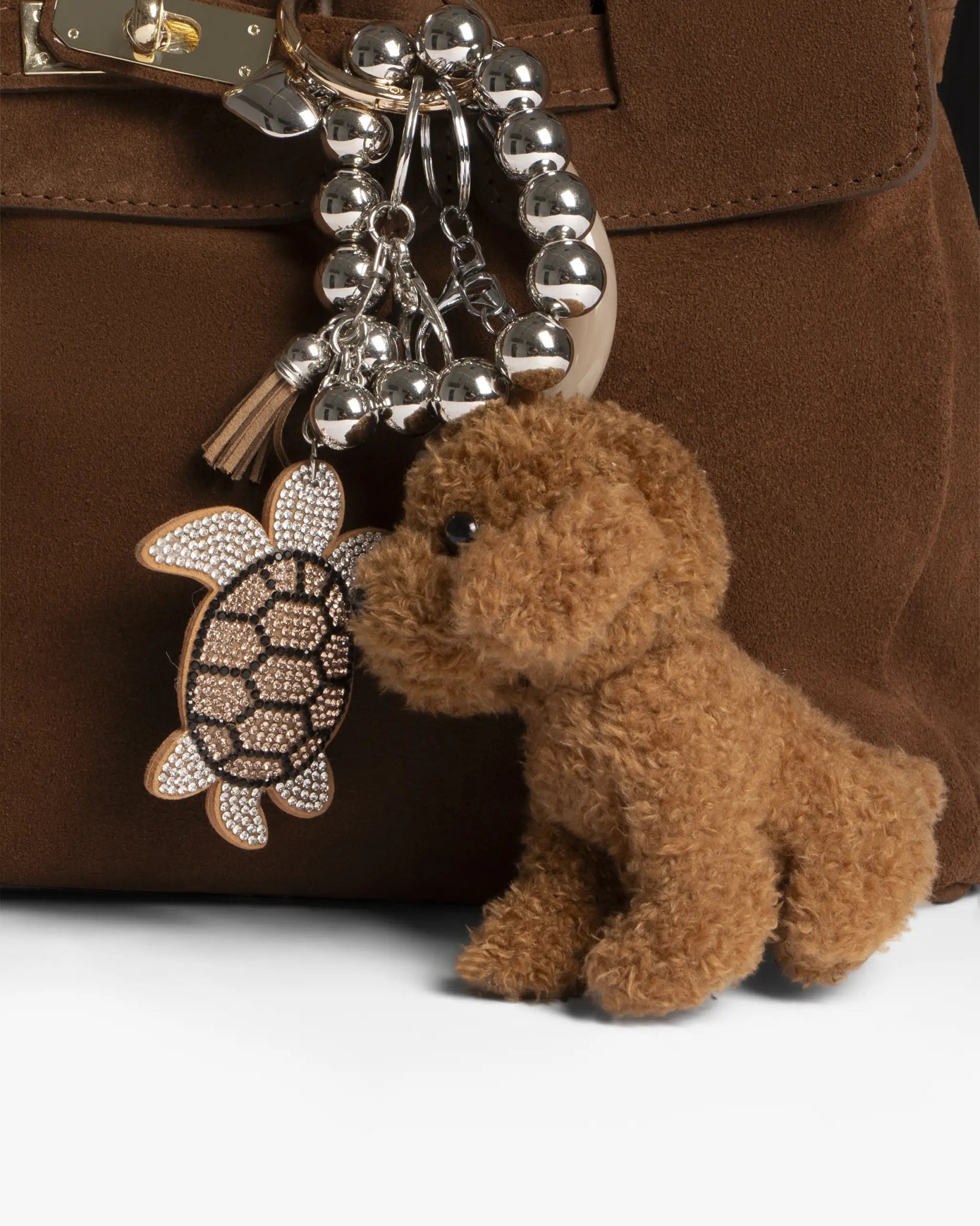 Chocolatefarbene Veloursledertasche mit Schmuckbesatz und Schulterriemen von Mia Bag - Accessories MIA BAGS