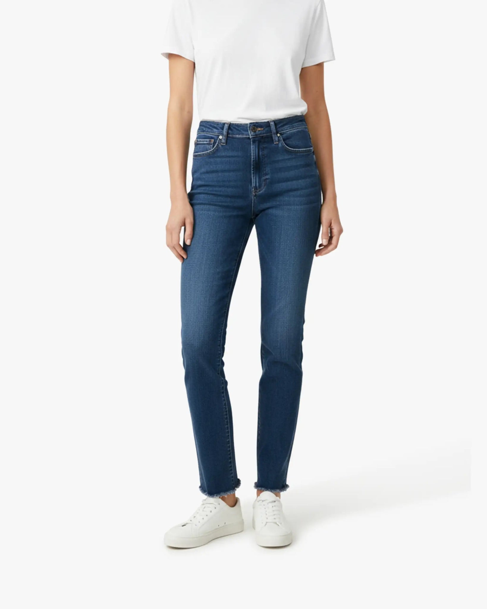 Dunkelblaue Jeans mit Mid Rise und Fransaum von Mother - Denim MOTHER
