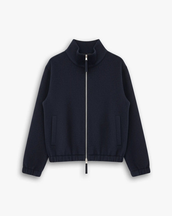 Dunkelblaue zweifädig gewalkte Cashmere-Kurzjacke von Lunaria