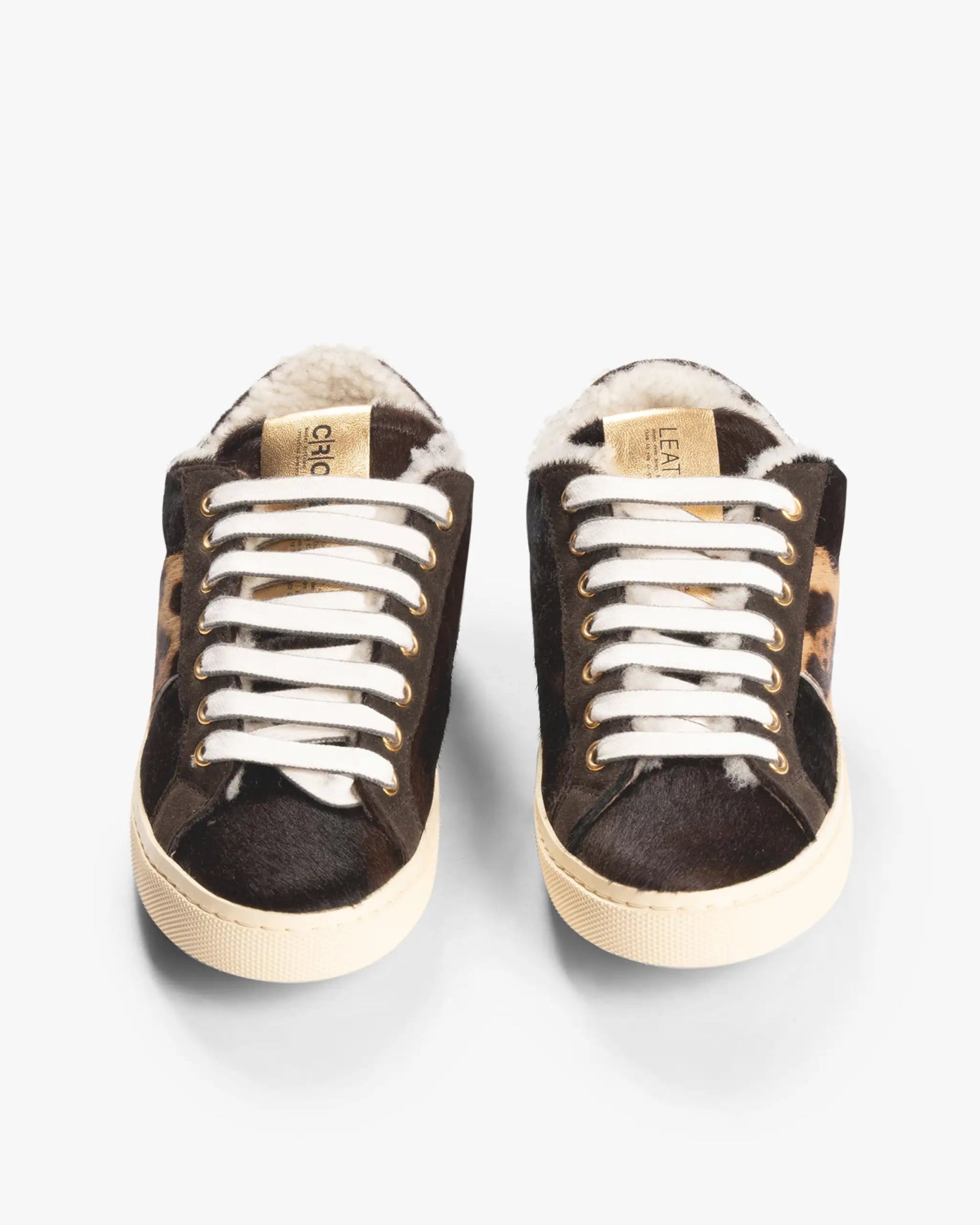 Dunkelbraune Sneaker aus Ponyfell mit Leopardenbesatz von Leather Crown - Shoes LEATHER CROWN
