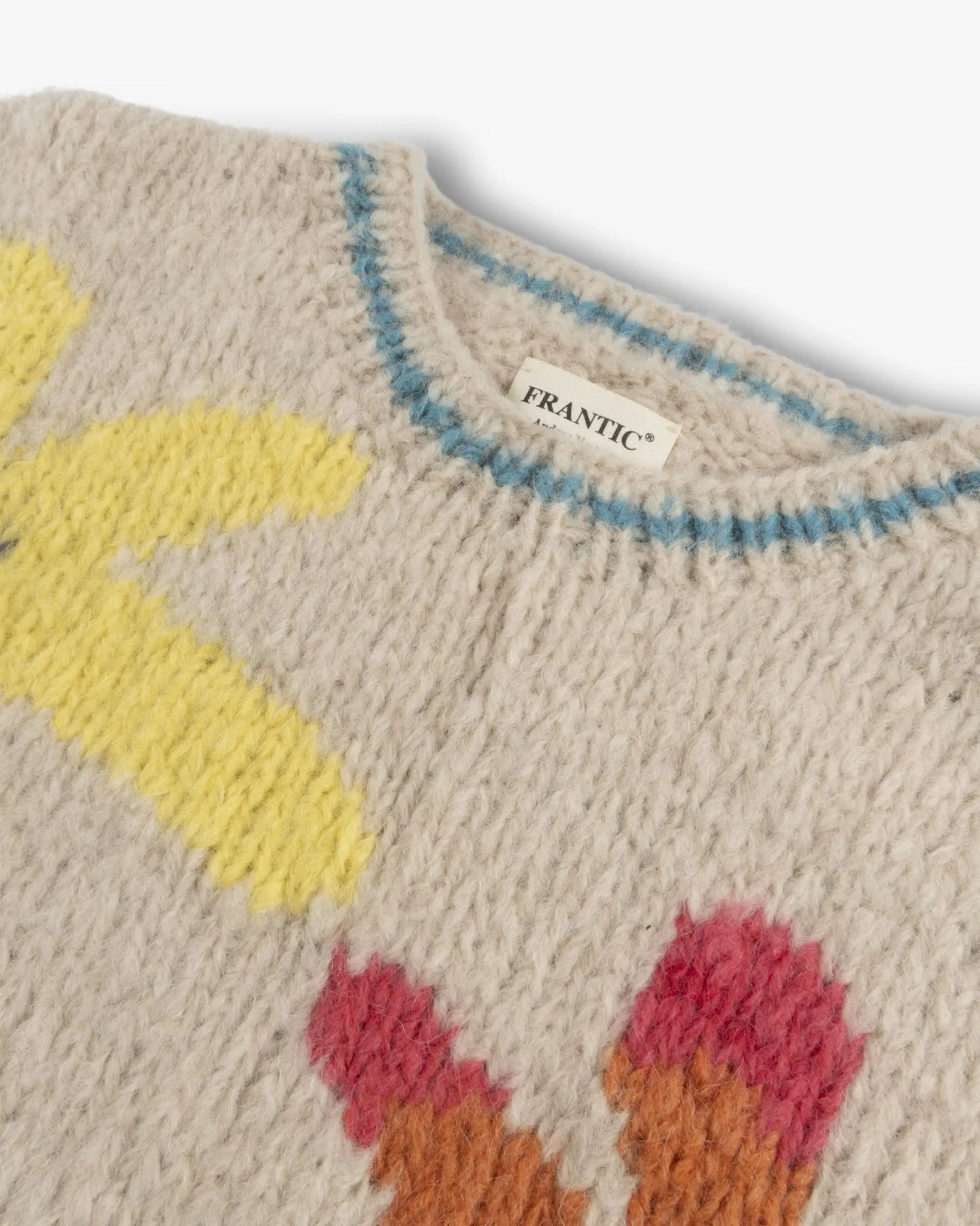 Ecrufarbener Blumen Jacquard Intarsien Rundhals Pullover von Frantic by Andrea Venturini - Knitwear FRANTIC