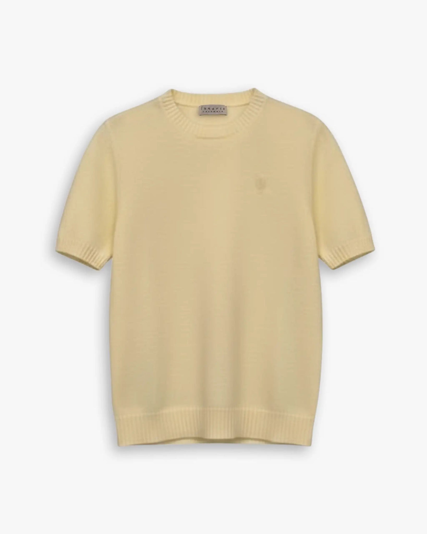 Gelber Cashmere - Pullover mit Rundhalsausschnitt und Kurzarm von Lunaria - Knitwear LUNARIA