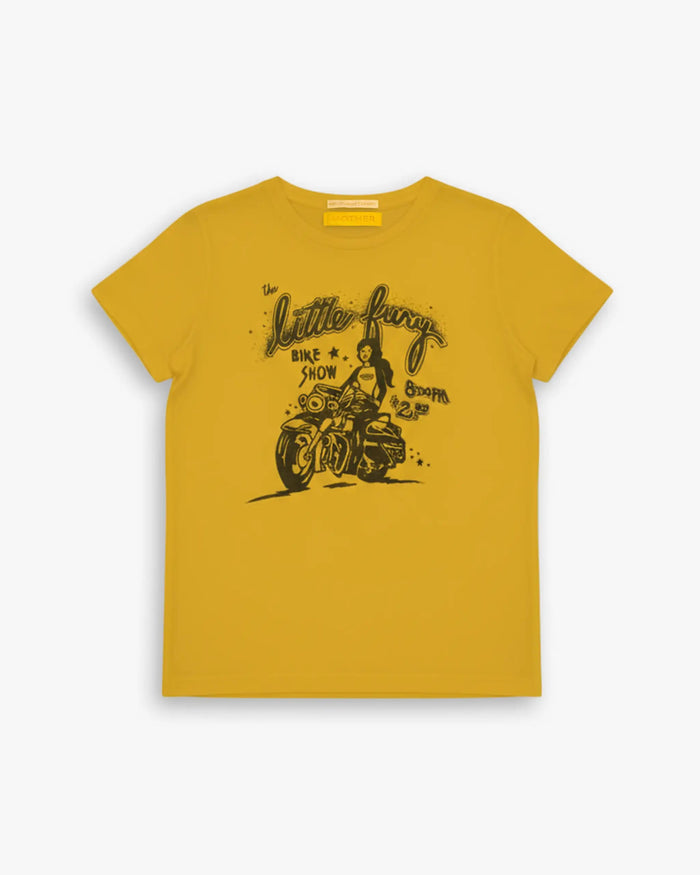Gelbes T-Shirt mit Little Fury Bike Print von Mother