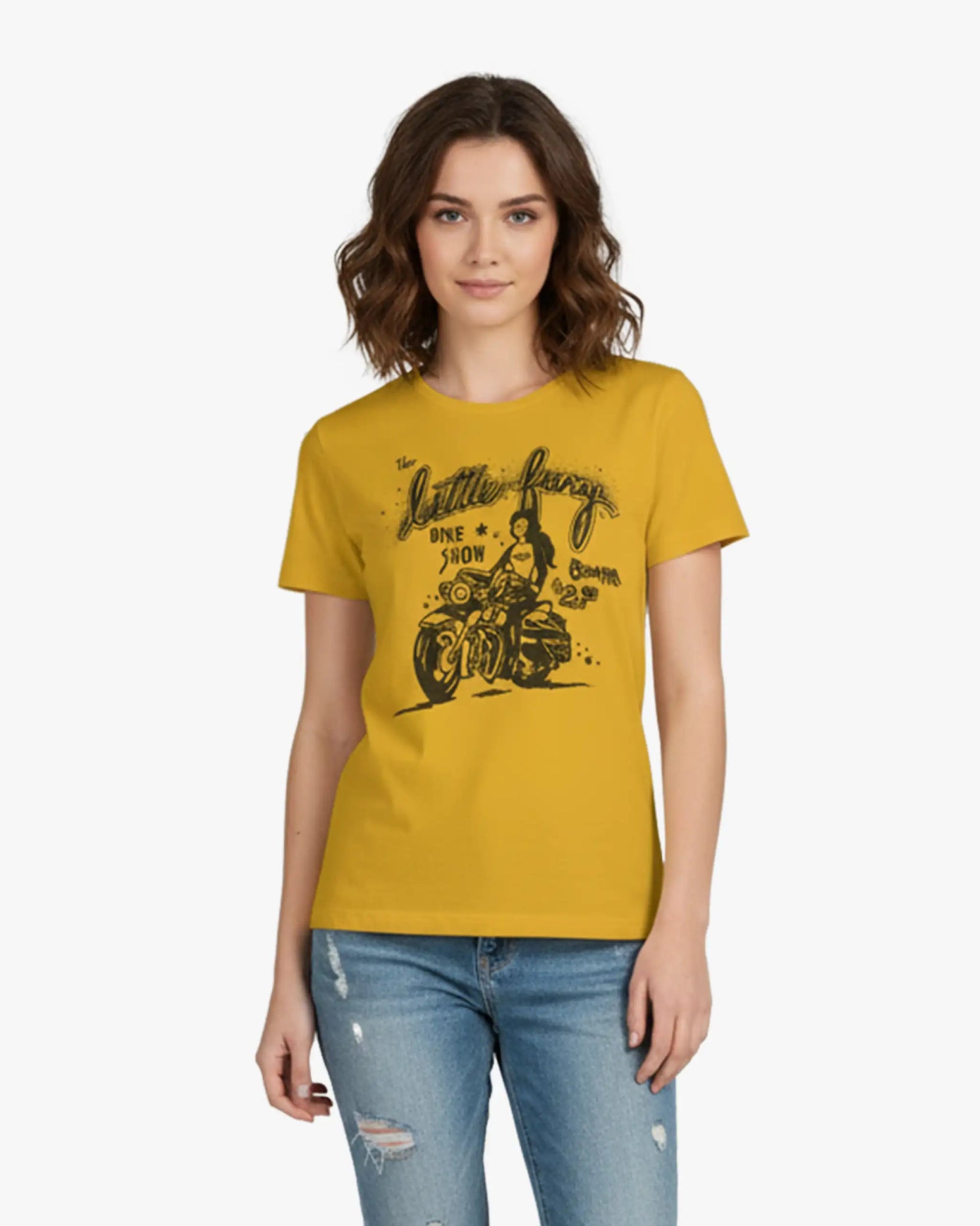 Gelbes T-Shirt mit Little Fury Bike Print von Mother - Shirts MOTHER
