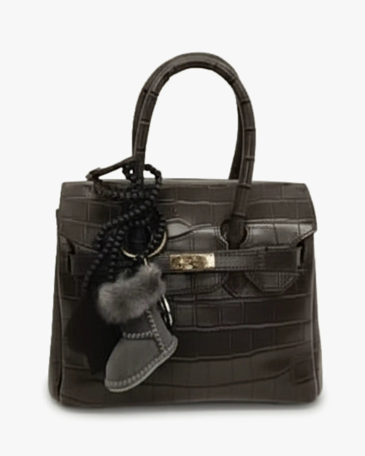 Graue-schwarze Tasche mit Kroko-Print von Mia Bag