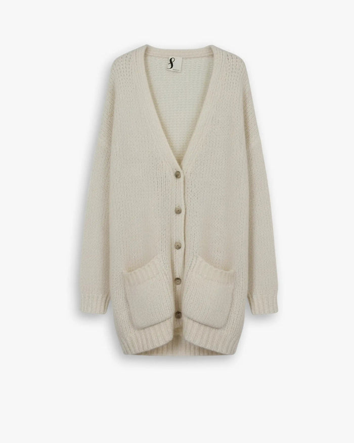 Grobstrick-Langcardigan aus natürlichem Weiß von 8 Cashmere