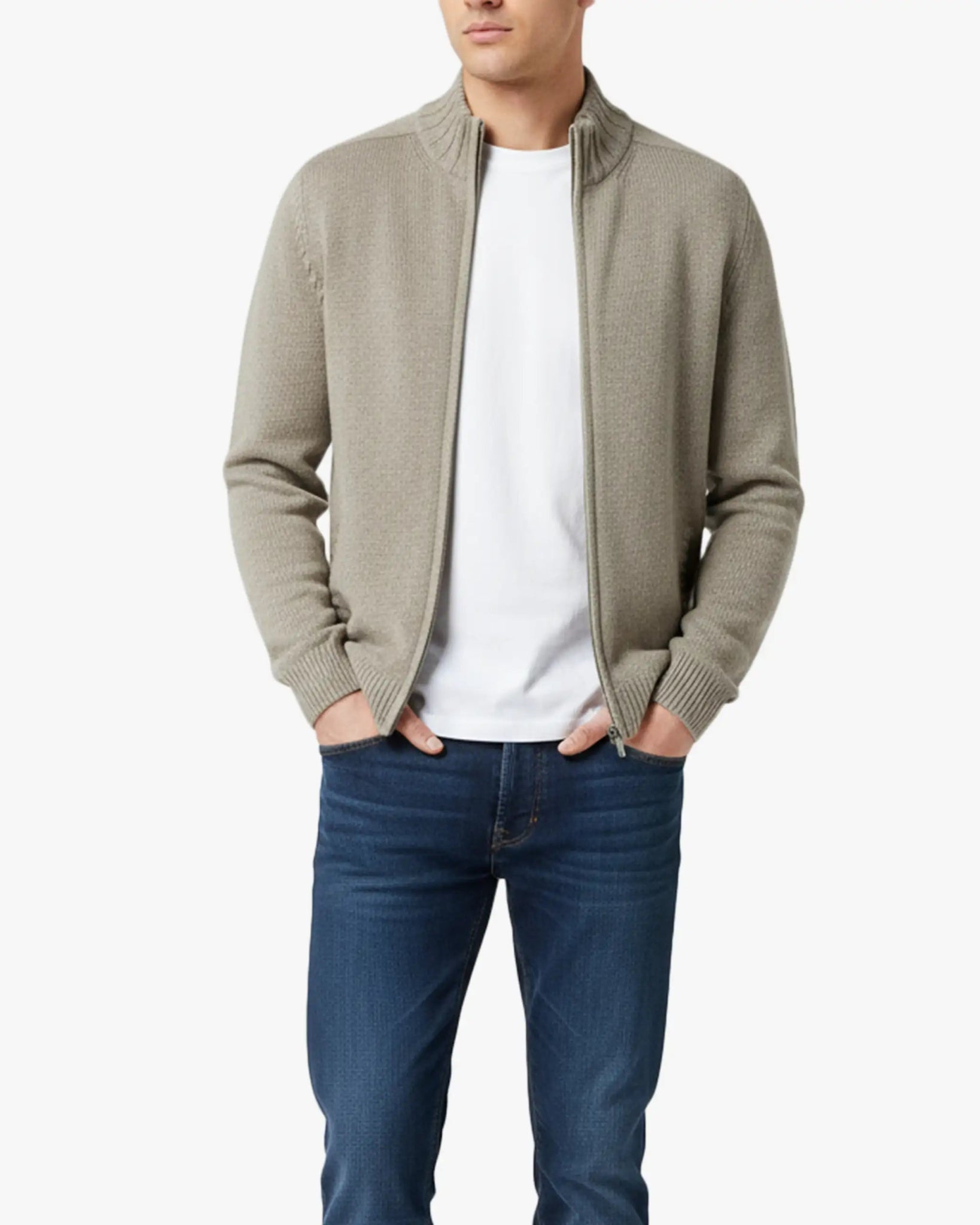 Hellgrauer Woll - Cardigan mit Reißverschluss von Luciano Barbera - Knitwear LUCIANO BARBERA