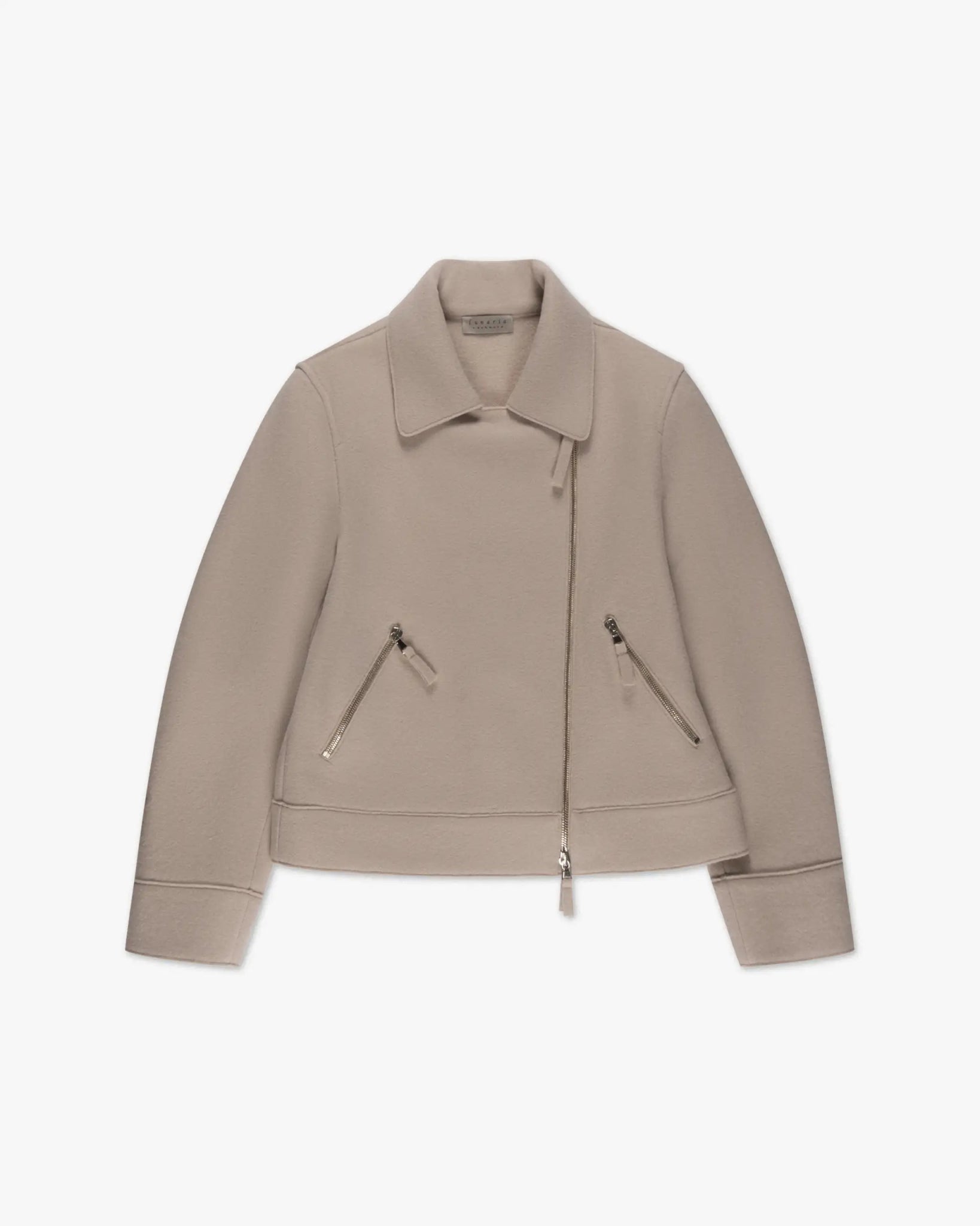 Jutefarbene 2 Fädig Gewalkte Cashmere Biker Jacke von Lunaria - Knitwear LUNARIA