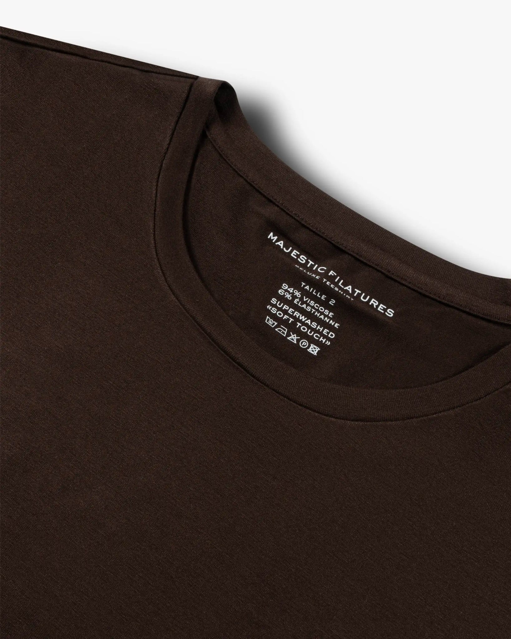 Kaffeefarbenes Halbarm Rundhals Basic Shirt von Majestic Filatures - Shirts MAJESTIC