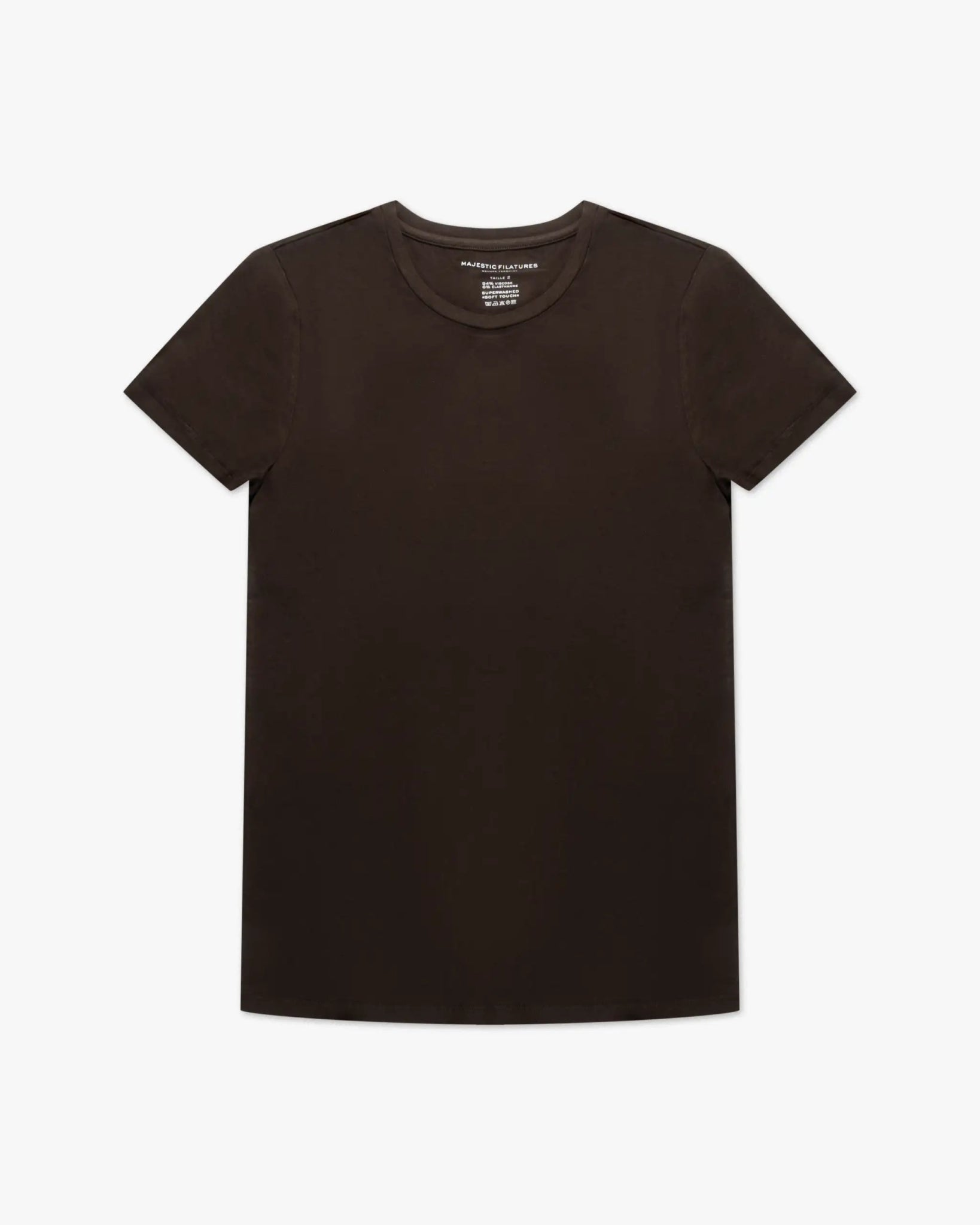 Kaffeefarbenes Halbarm Rundhals Basic Shirt von Majestic Filatures - Shirts MAJESTIC