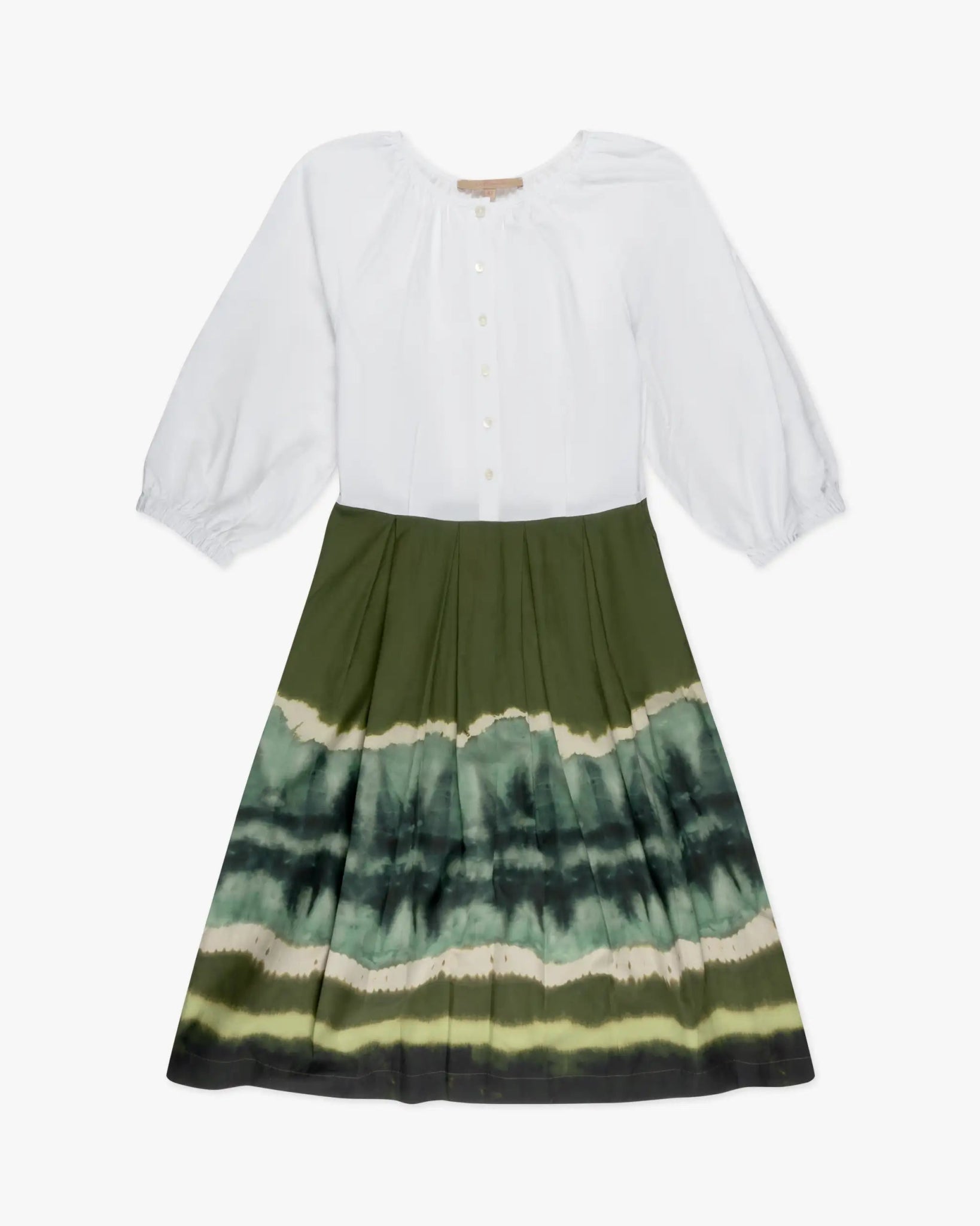 Khaki Batik Gemustertes Parashouter Baumwoll Print Kleid von La Camicia - Dresses LA CAMICIA