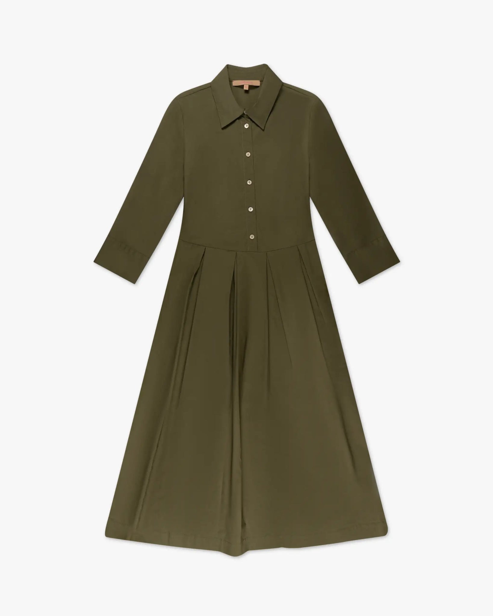 Khaki farbenes Baumwollstretch Kleid mit Samantha Besatz von La Camicia - Dresses LA CAMICIA