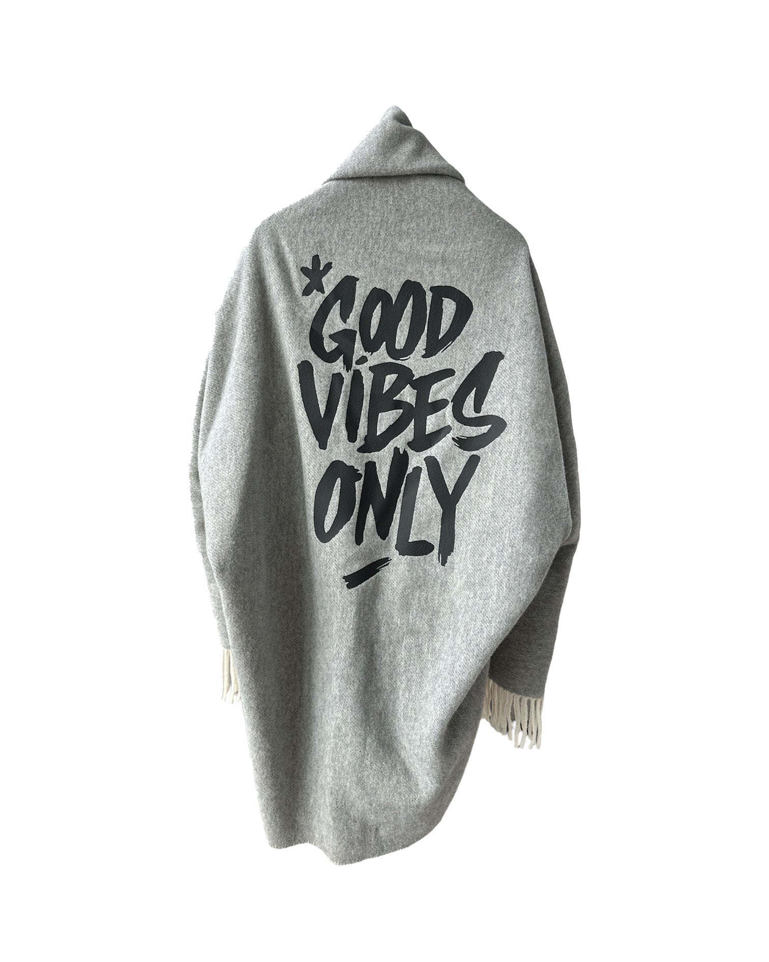 LA COUVERTURE | "GOOD VIBES ONLY" REVERSABLE STATEMENT PONCHO - Coats & Jackets LA COUVERTURE