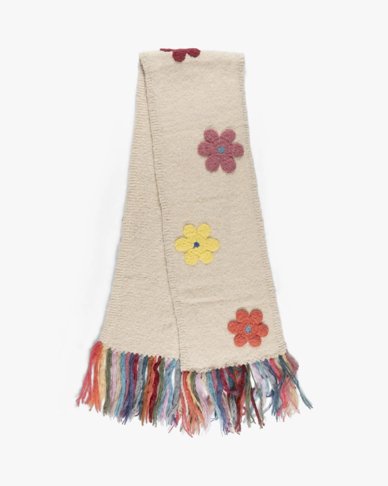 Marfilfarbener Grobstrick Schal mit Aufgesetzten Blumen von Frantic by Andrea Venturini - Knitwear FRANTIC