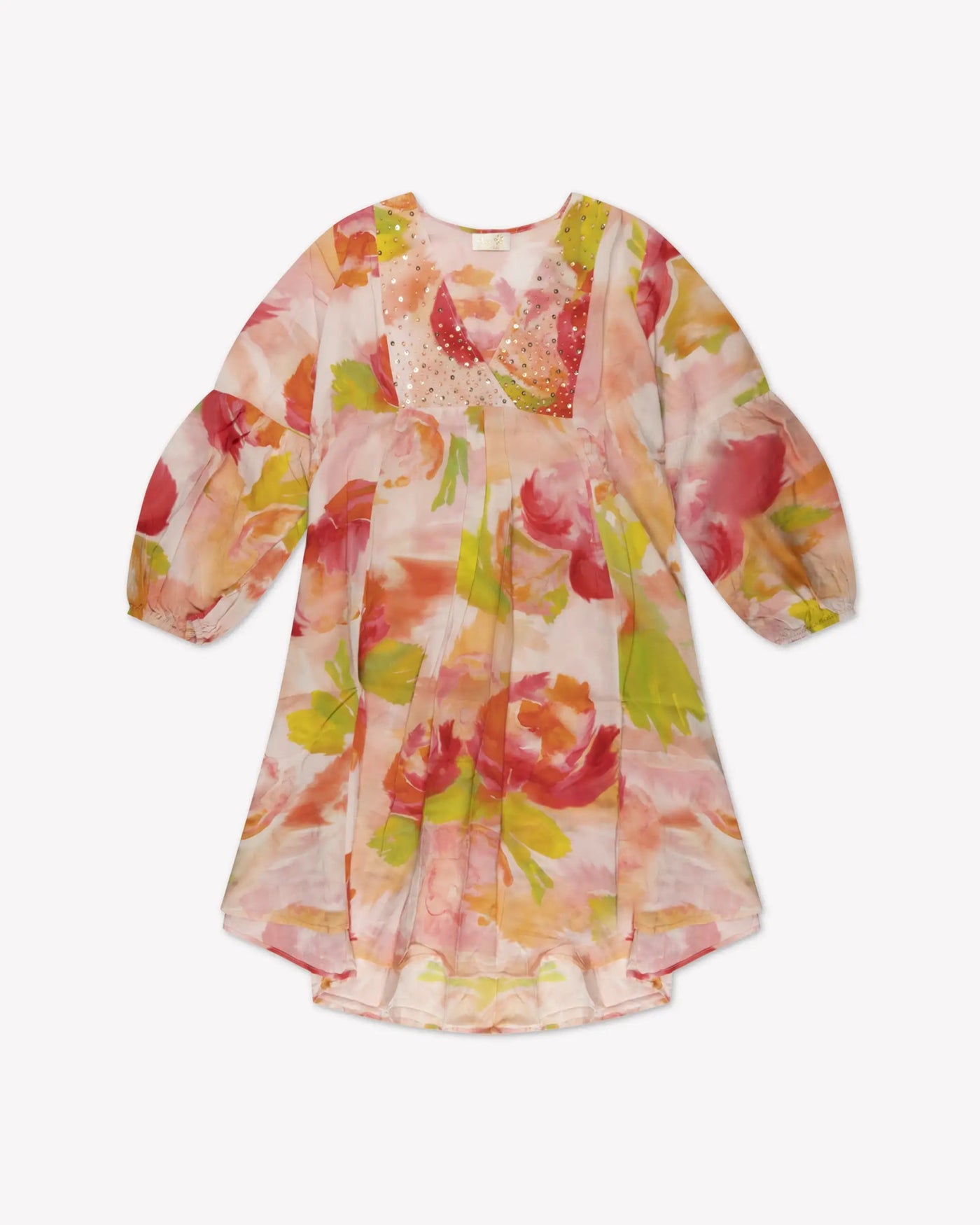 Mehrfarbiges Rosa Kurzes V-Kleid mit Blumenmuster von Salty Skin