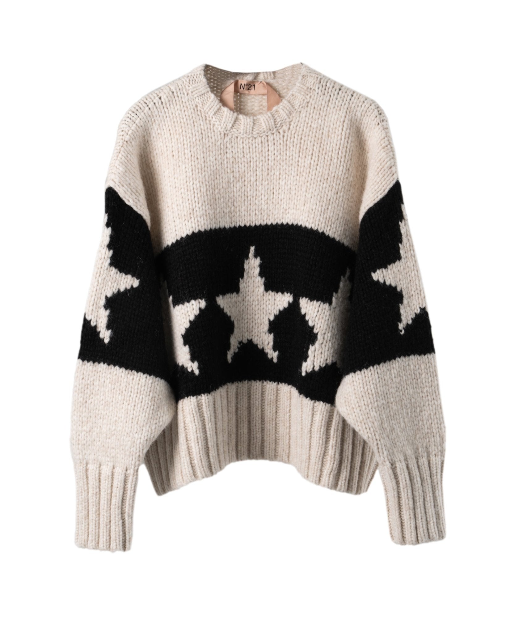 N21 | ALPACA BLEND CHUNKY CREW NECK WITH STAR INTARSIA SWEATER - Knitwear N21