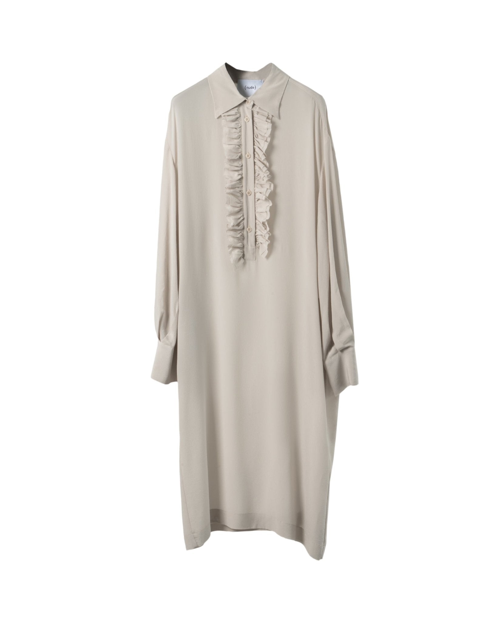 NUDE | CREPE SILK LONG RUFFLES DRESS WITH UNDERDRESS - Dresses NUDE