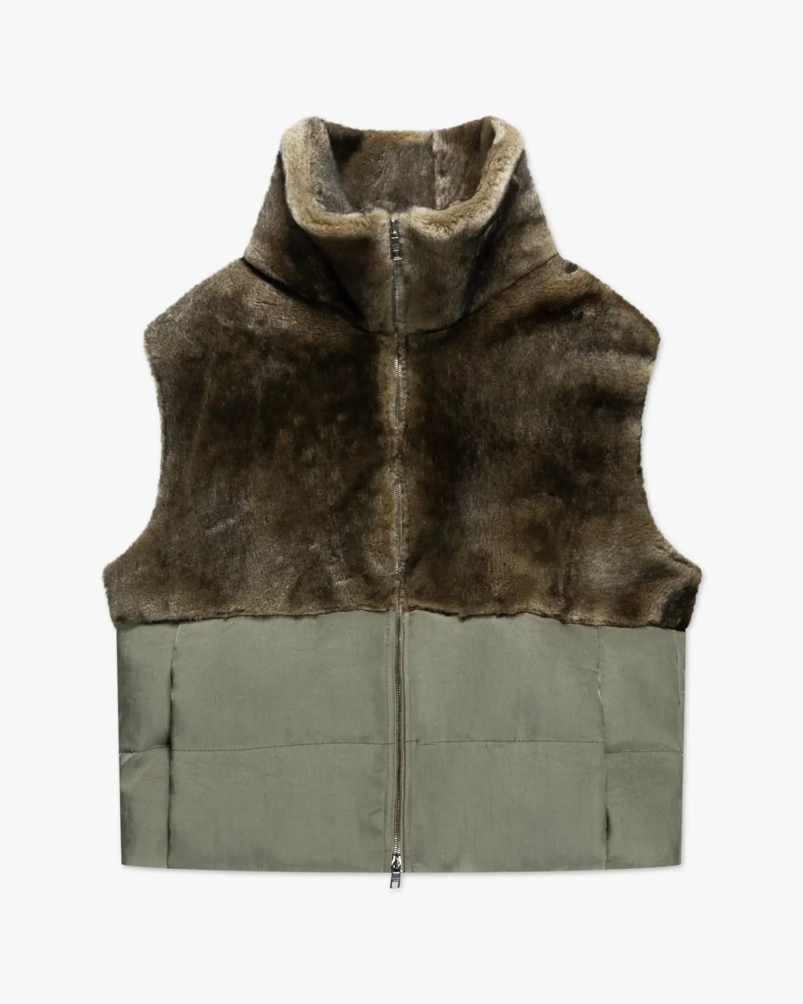 Olivfarbene Merino Lammfell Nylon Mix Weste von Giorgio Brato - Vests GIORGIO BRATO