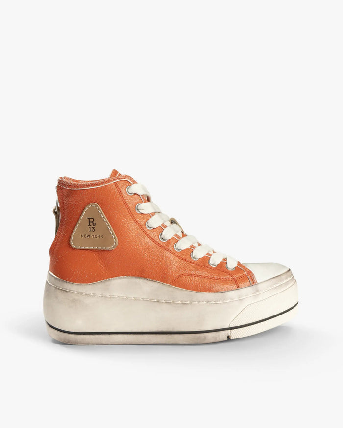 Orangefarbene Kurt High Top Sneaker mit Hellblauer Zierleiste von R13 New York