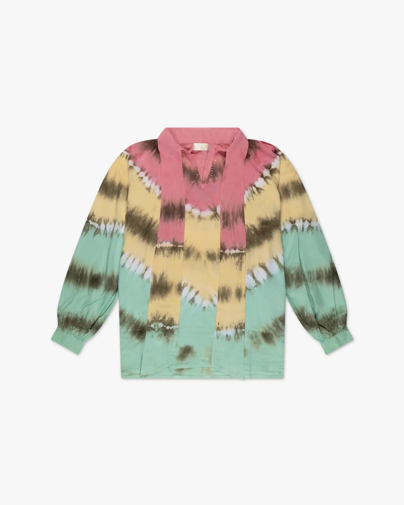 Pastell-Bonbon Batik-Bluse mit Verzierung von Salty Skin