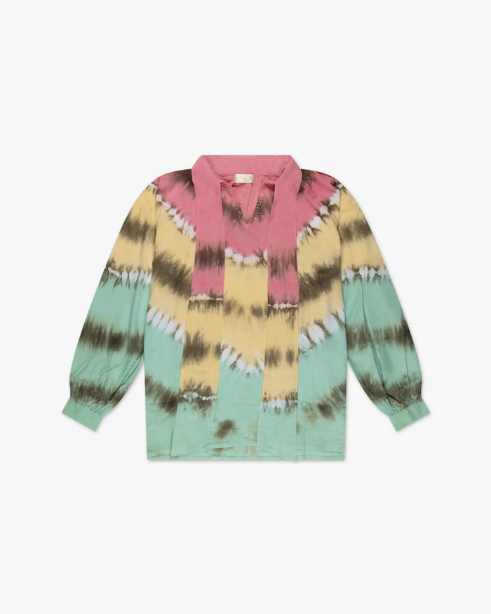 Pastell-Bonbon Batik-Bluse mit Verzierung von Salty Skin