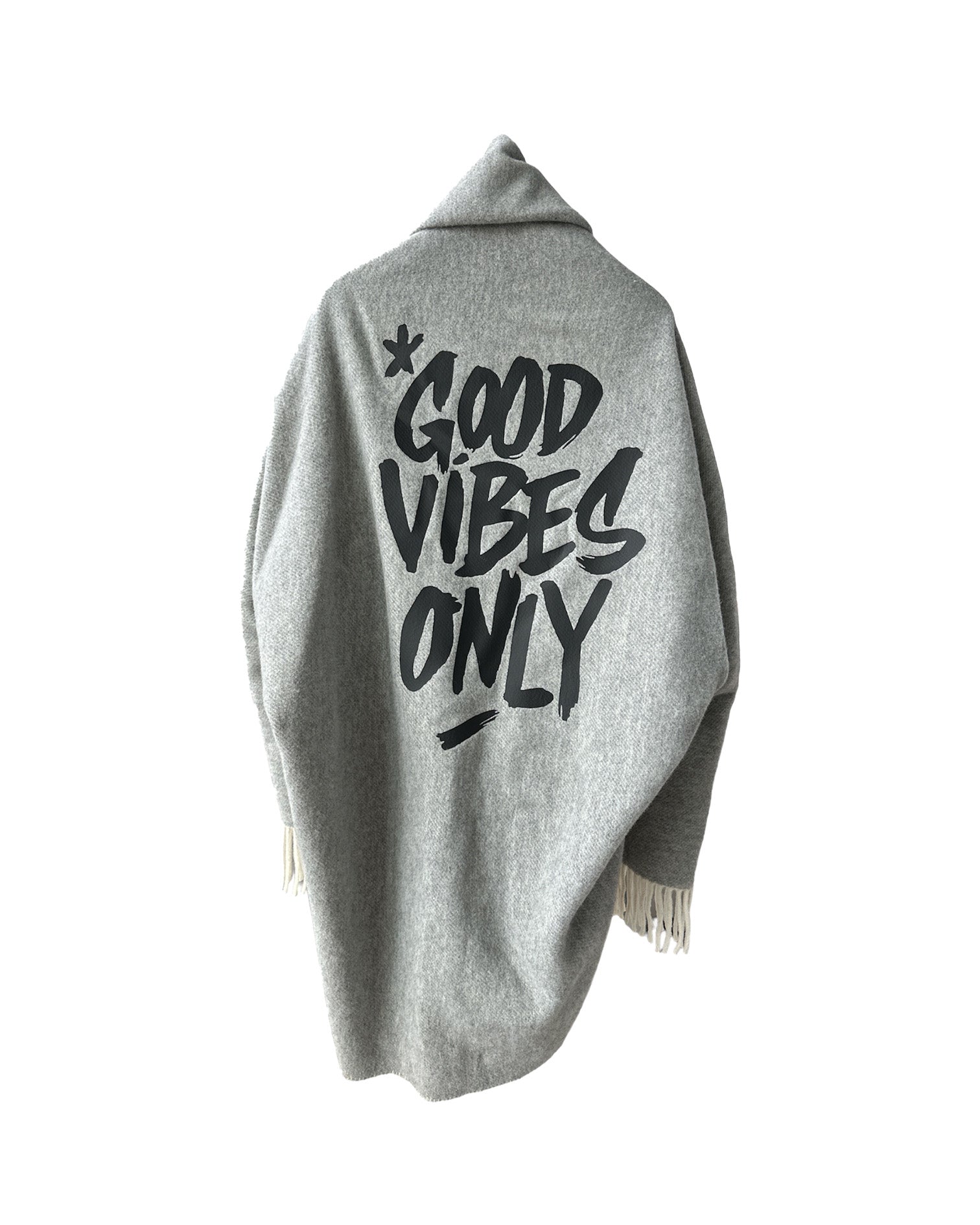 "GOOD VIBES ONLY" REVERSABLE STATEMENT PONCHO