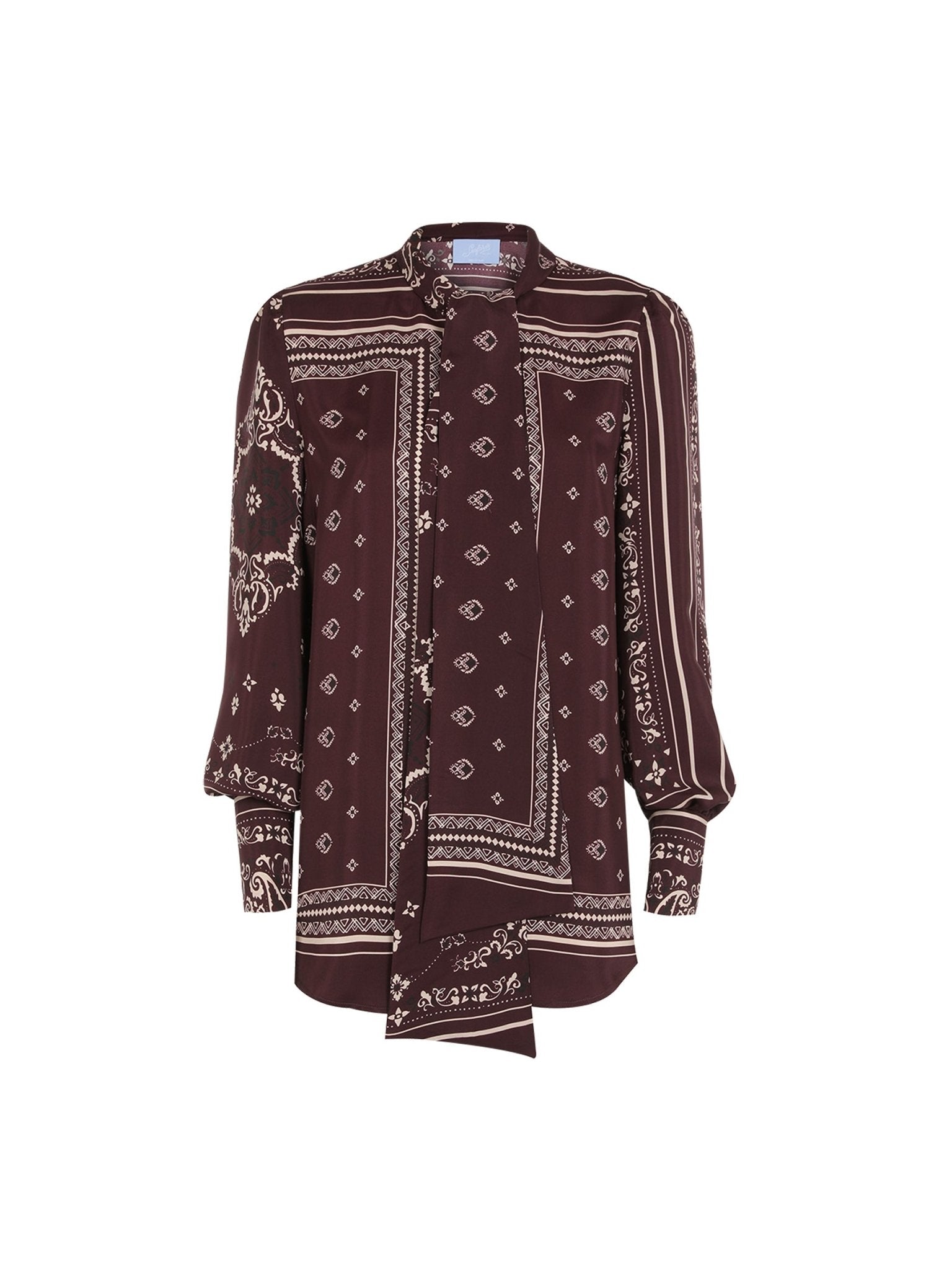 Rubinfarbene Seiden Schlupenbluse im Paisley Trim von Seafarer - Blouses SEAFARER